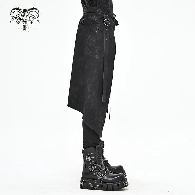 Men's Gothic Punk Irregular Buckle Black Skirt