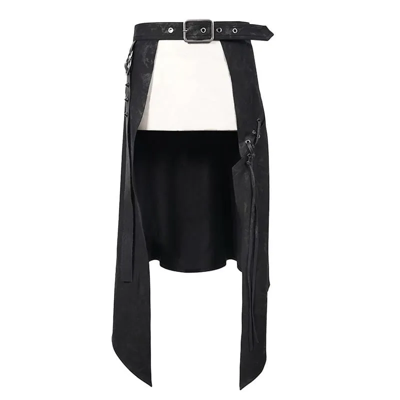 Men's Gothic Punk Irregular Buckle Black Skirt