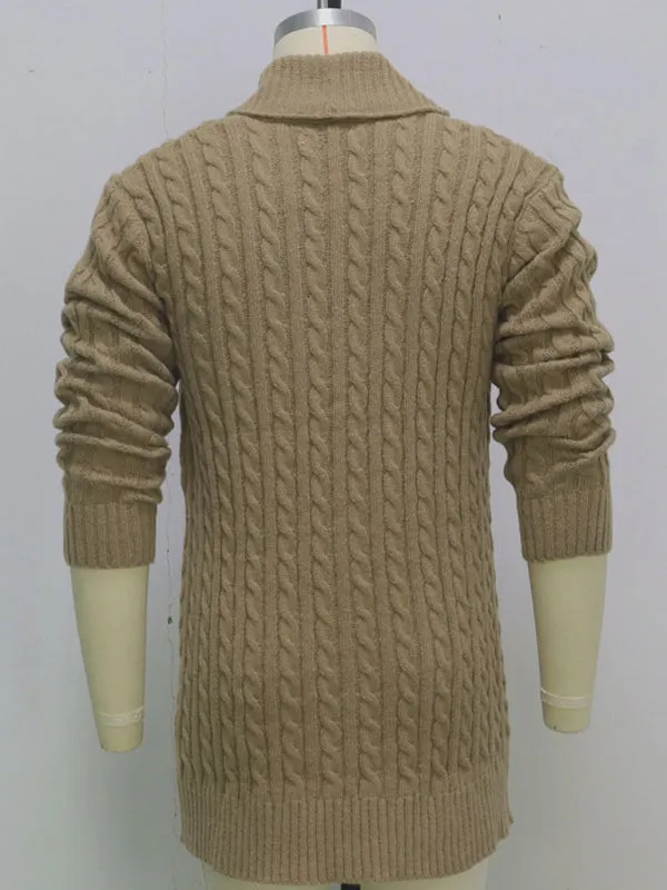 Men's mid-length knitted sweater Thick-knit twisted cardigan woolen jacket