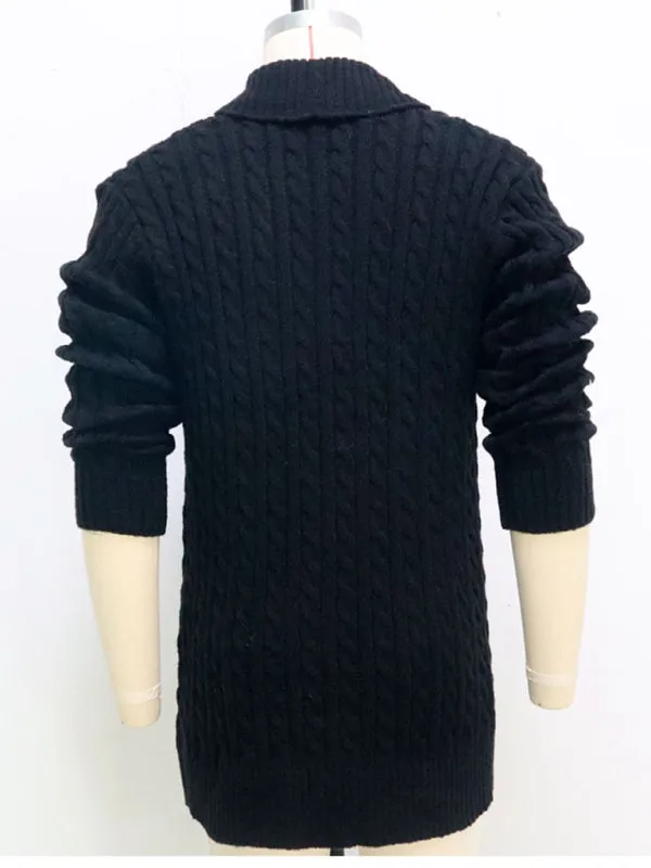 Men's mid-length knitted sweater Thick-knit twisted cardigan woolen jacket