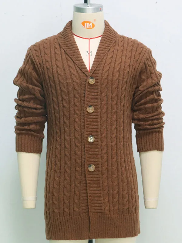 Men's mid-length knitted sweater Thick-knit twisted cardigan woolen jacket