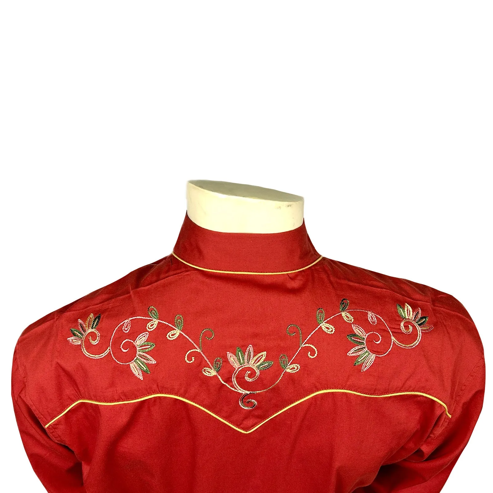 Men's Red Vintage Variegated Floral Embroidered Western Shirt