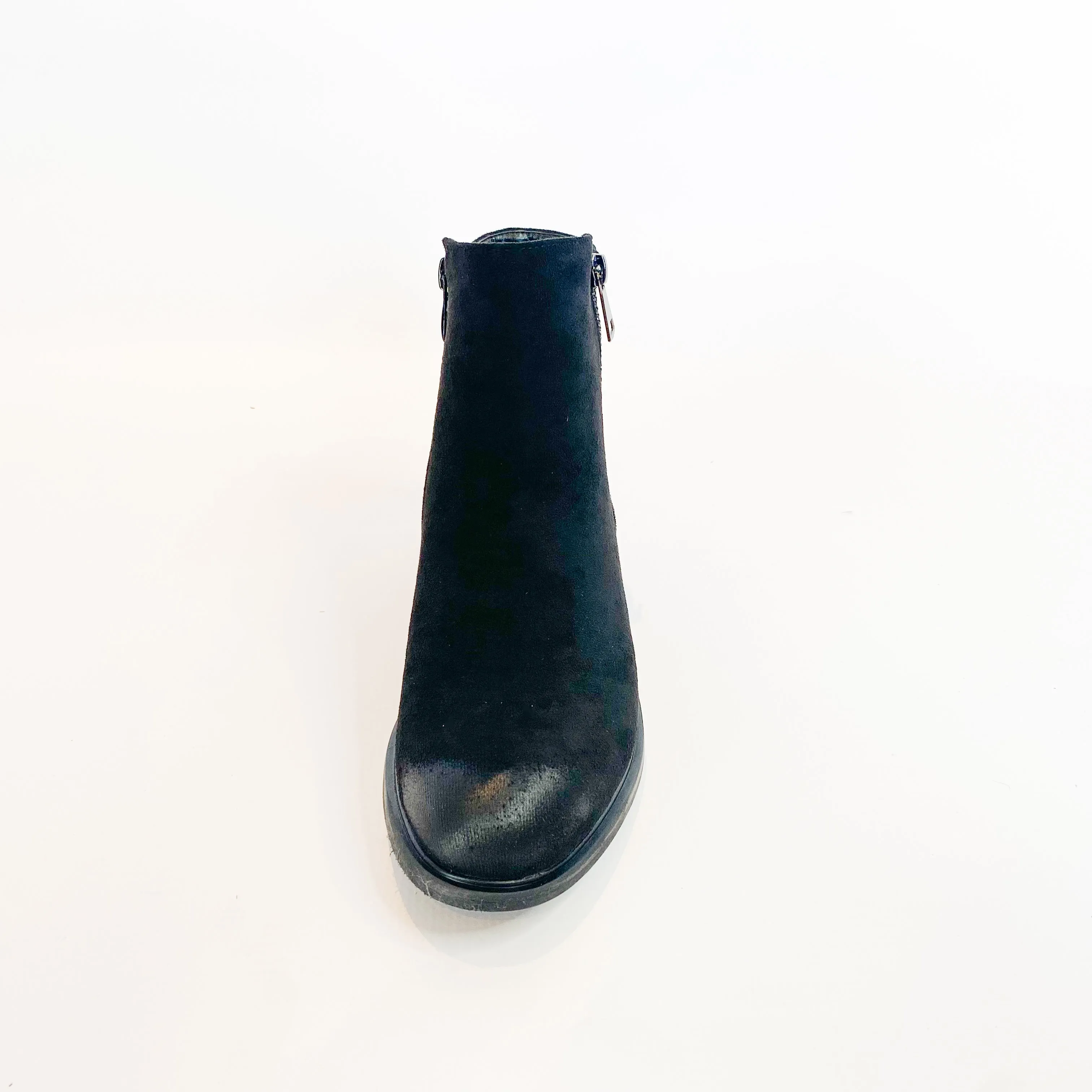 Miss Black, black diamante block heel boot