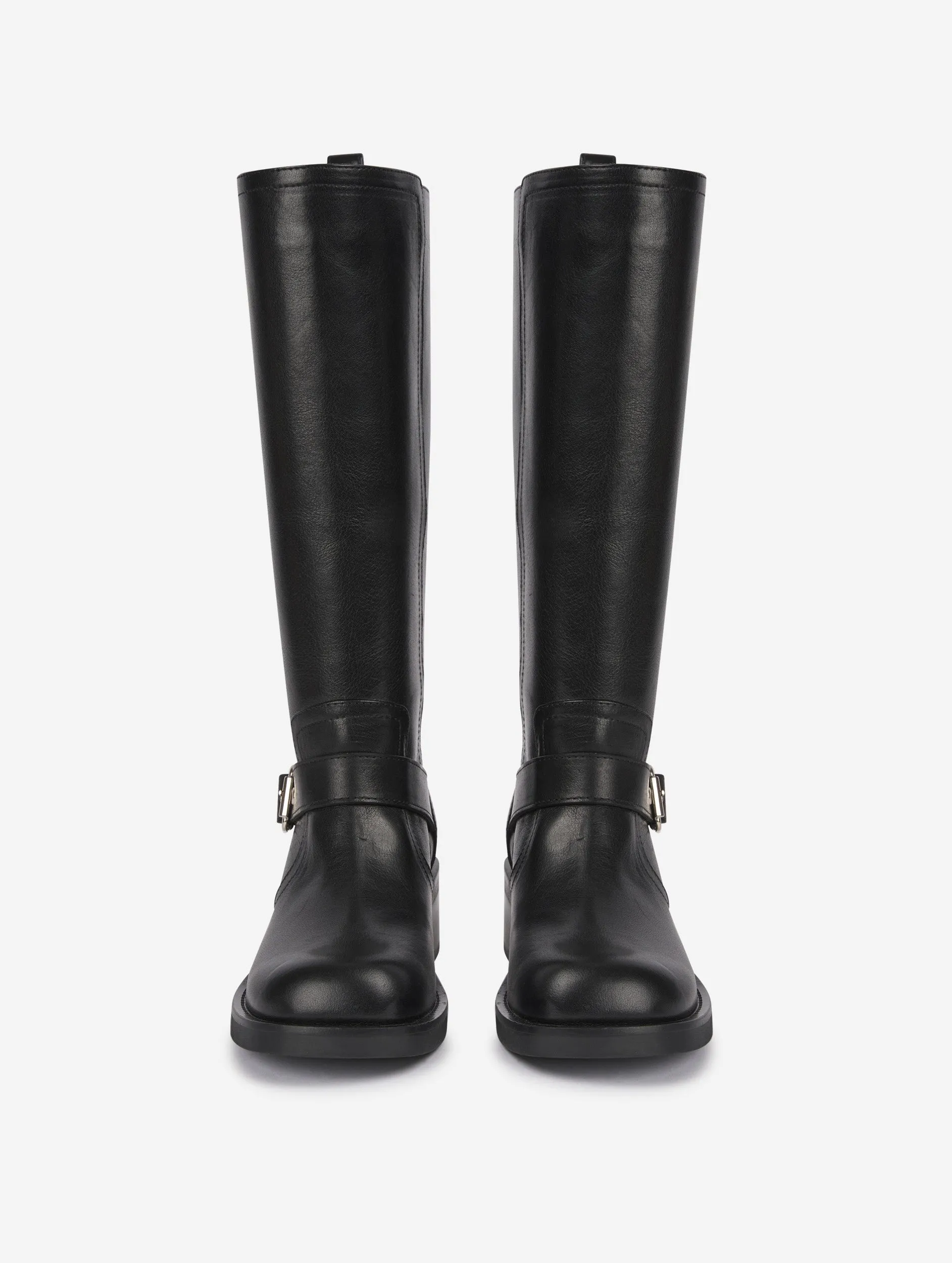 Multi-buckle biker boots in black leather