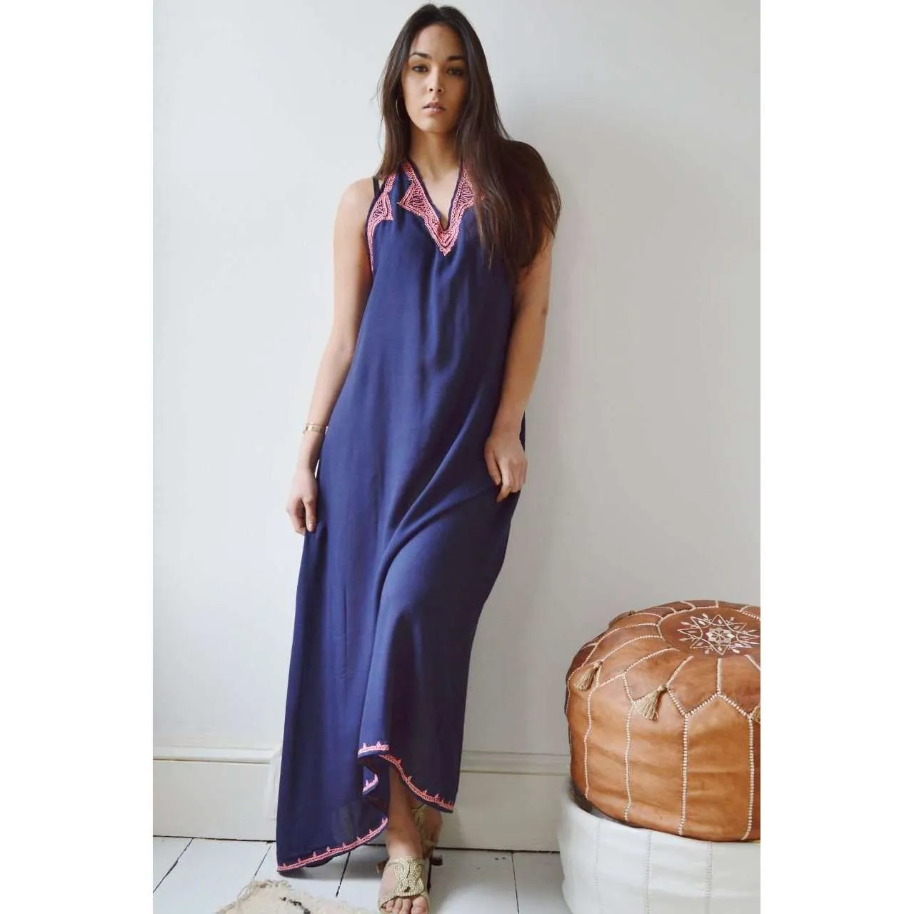 Navy Blue Bohemian Perla Maxi Dress- Moroccan dress