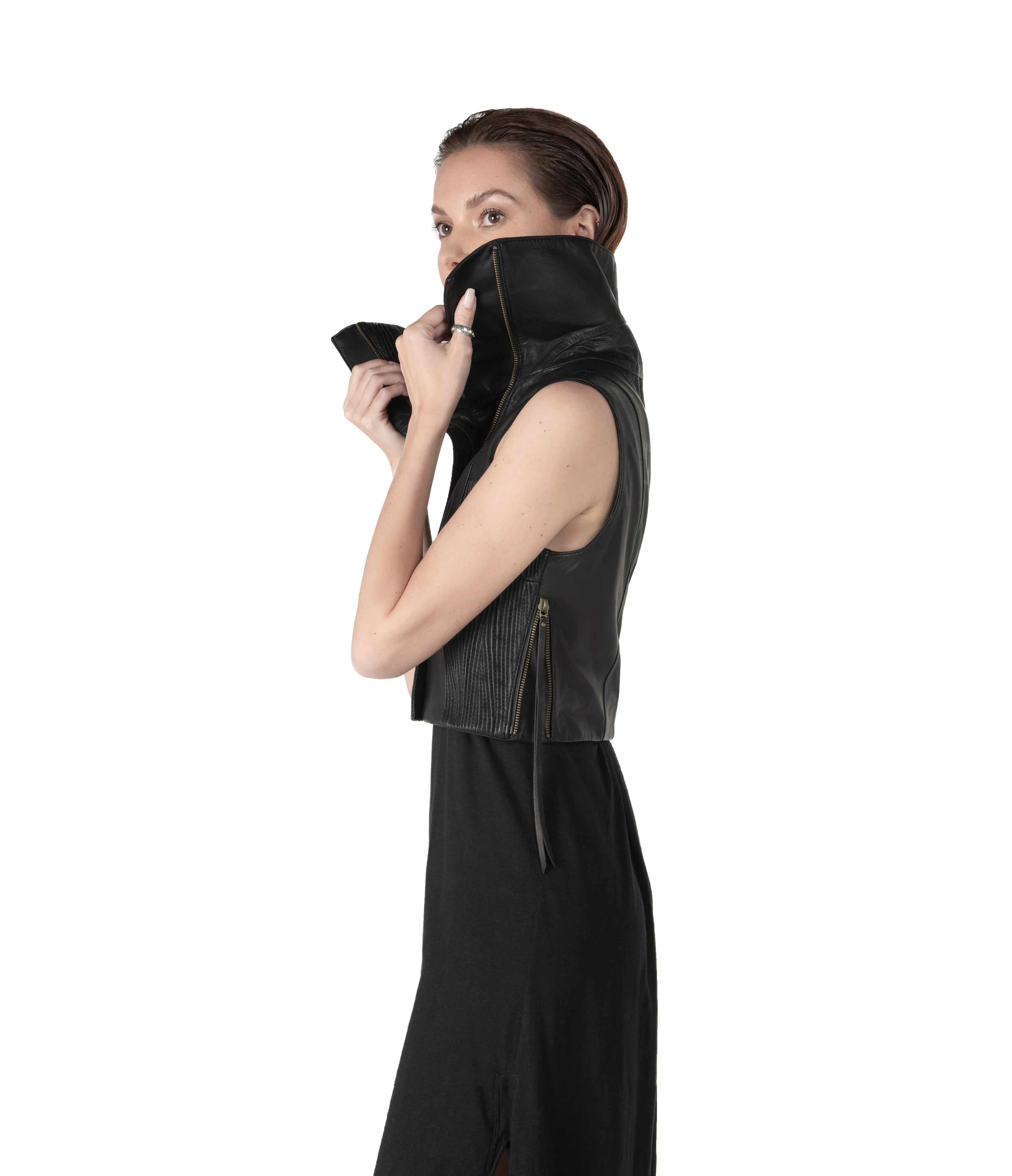 nightjar sleeveless leather vest