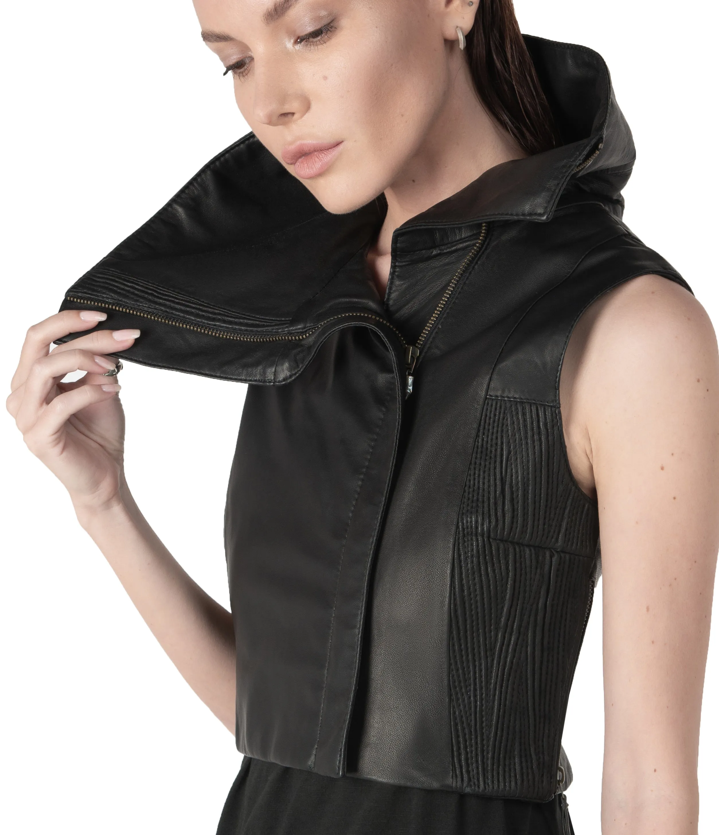 nightjar sleeveless leather vest