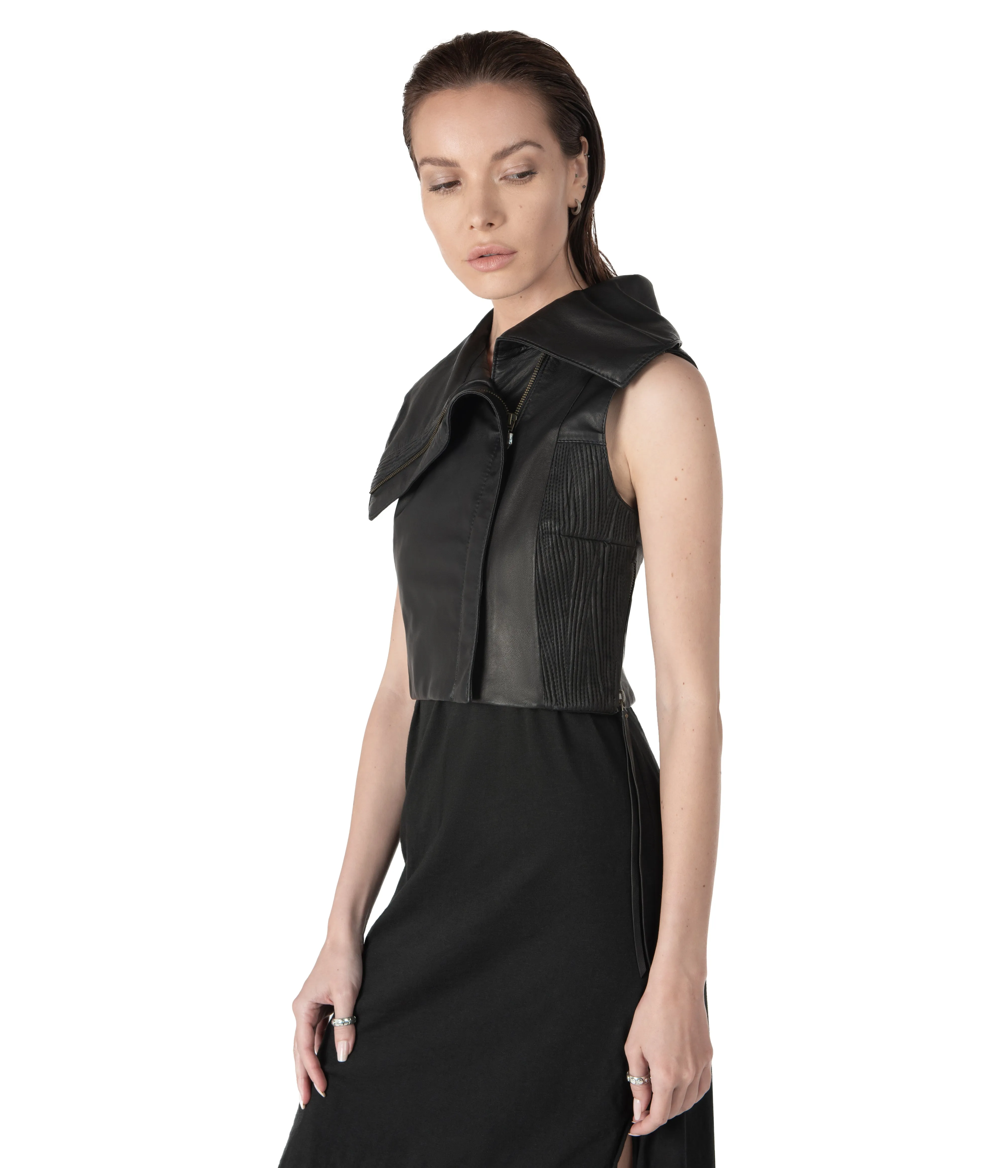 nightjar sleeveless leather vest