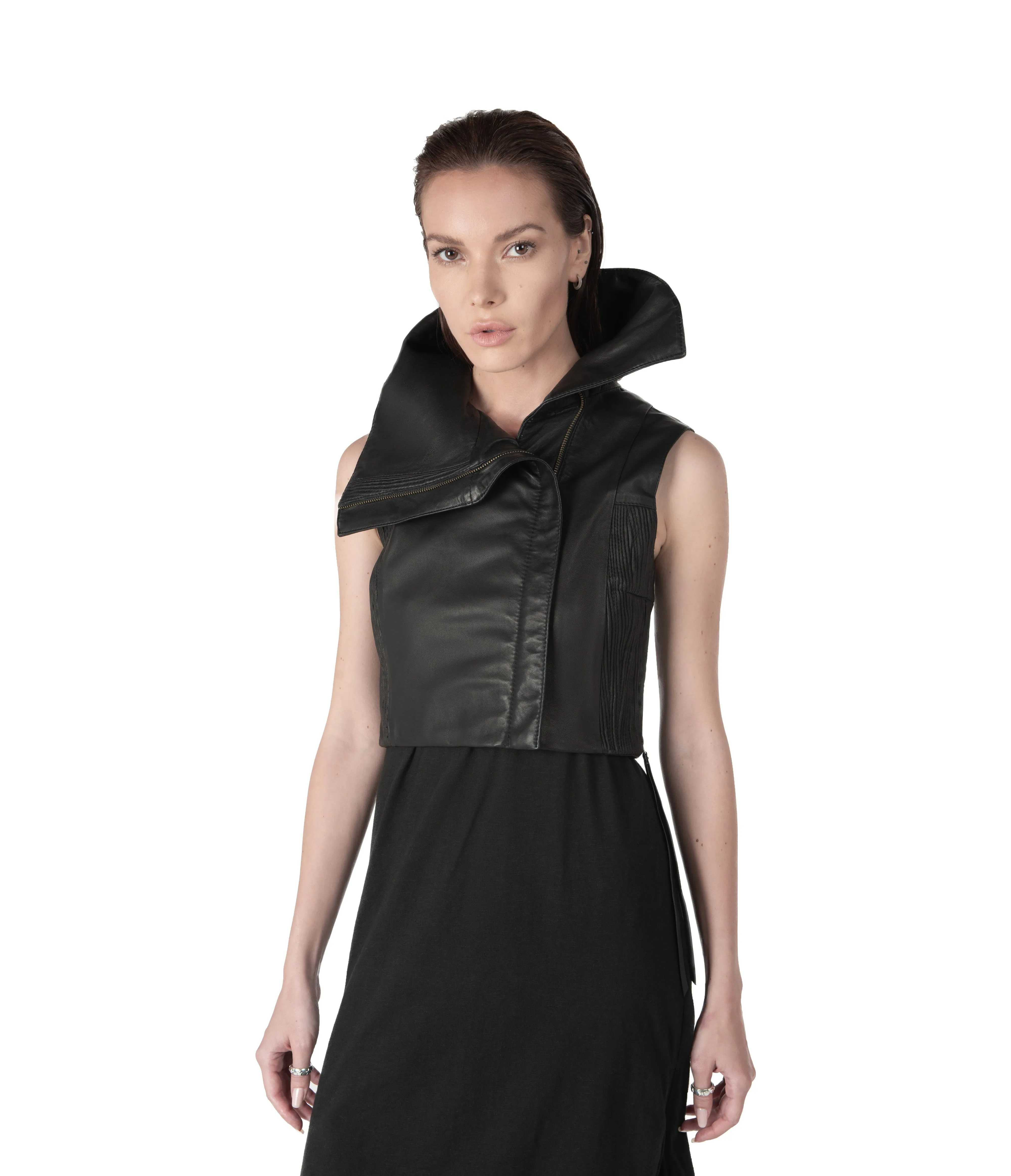 nightjar sleeveless leather vest