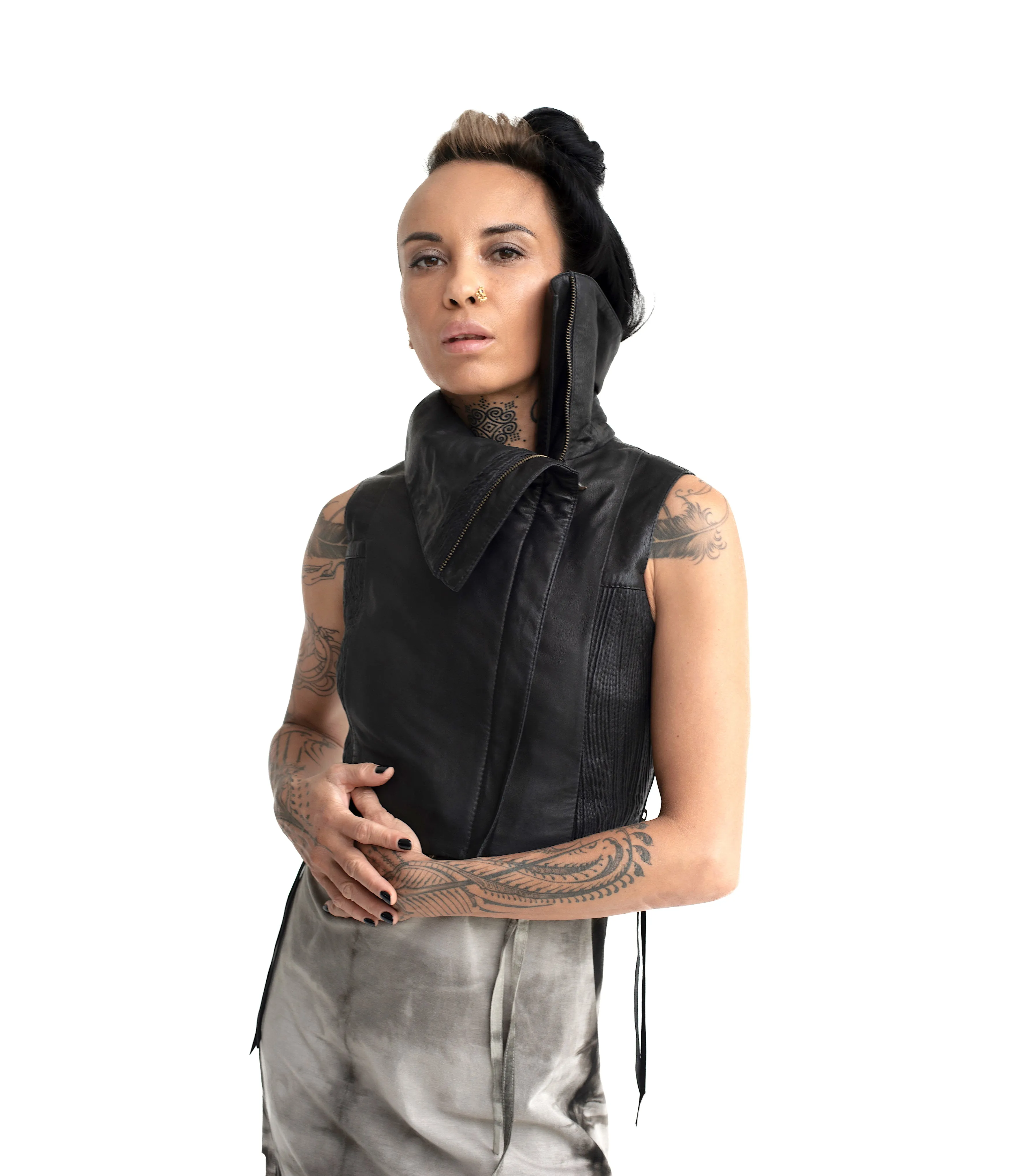 nightjar sleeveless leather vest