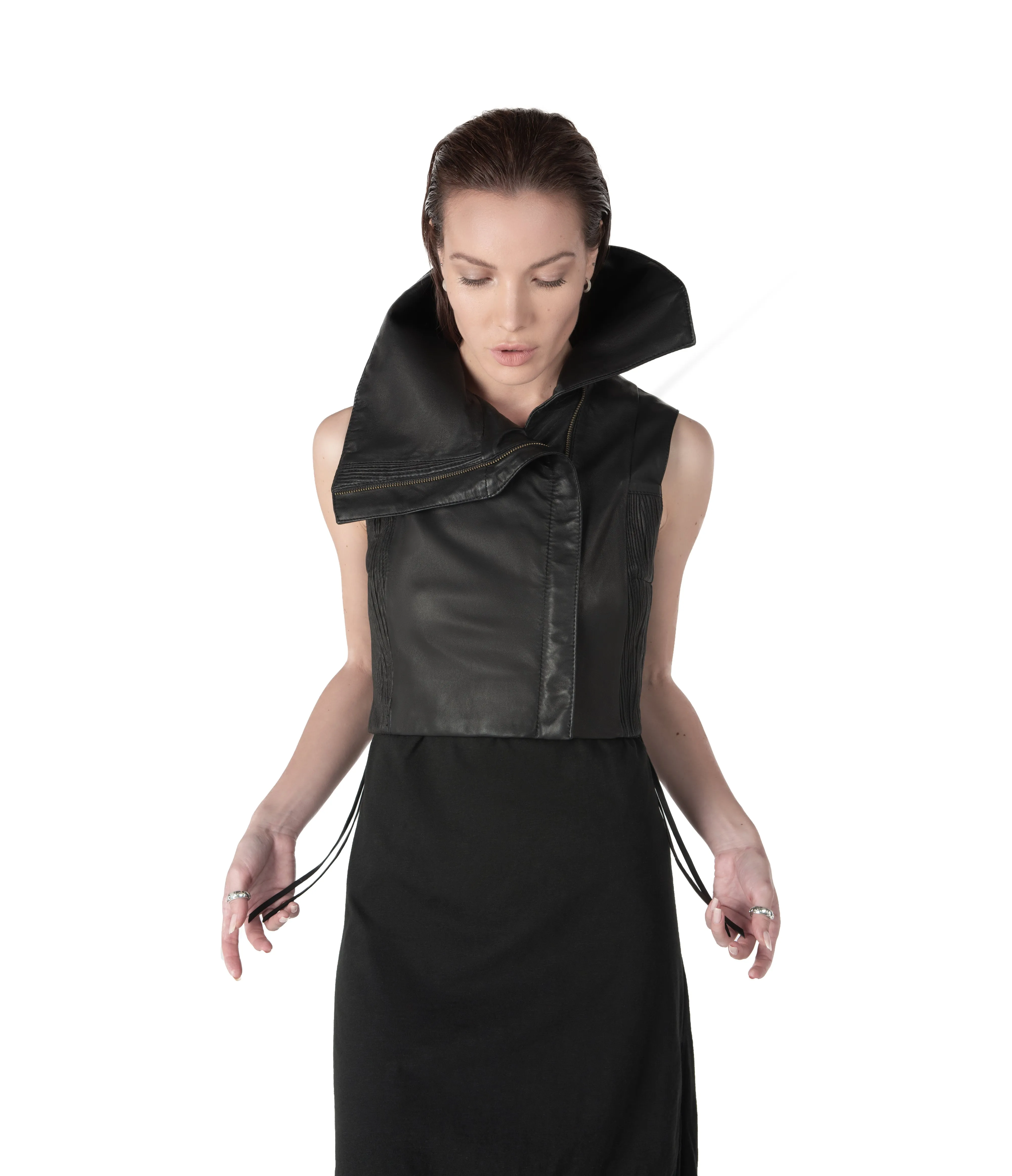 nightjar sleeveless leather vest