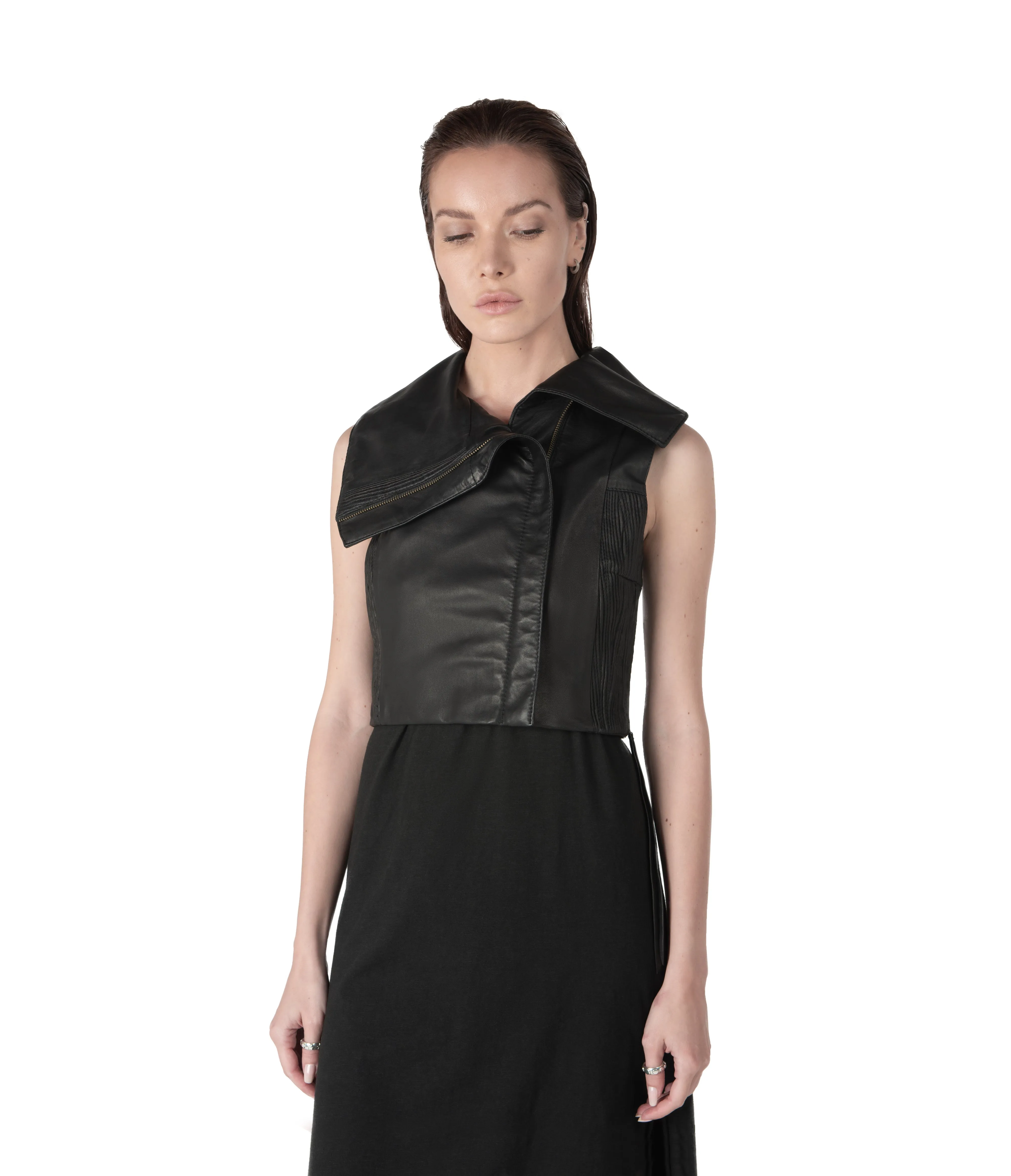 nightjar sleeveless leather vest