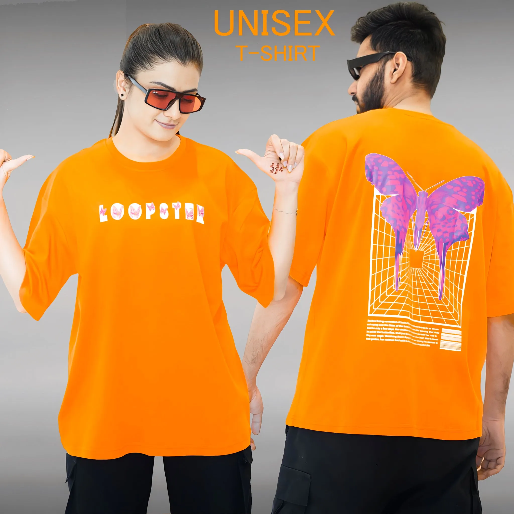 Orange Relaxed Fit Unisex Butterfly T-shirt