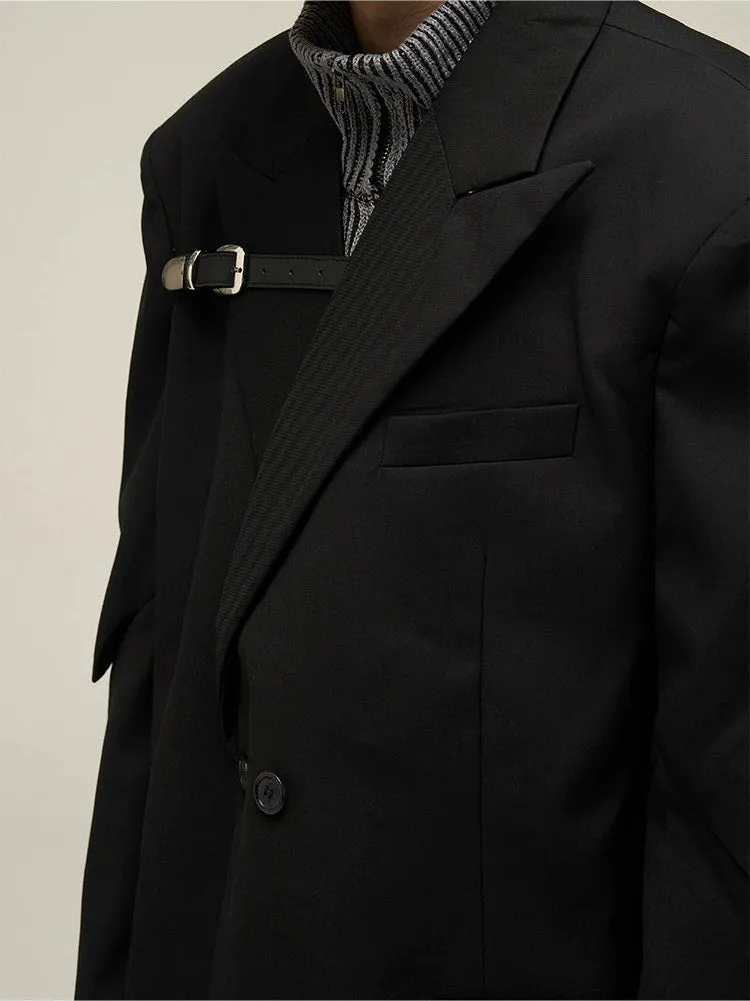 Oversized Notched Lapel Blazer with Structured Shoulders