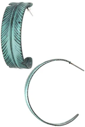 Patina Feather Hoop Earring