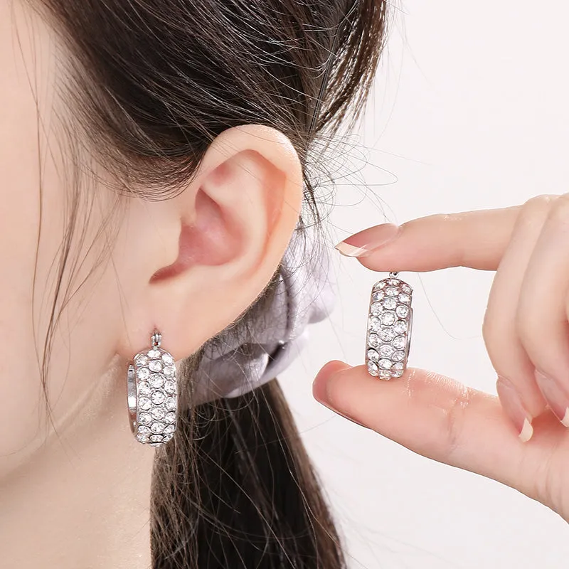 Pave Style Titanium Steel Rhinestone Hoop Earrings