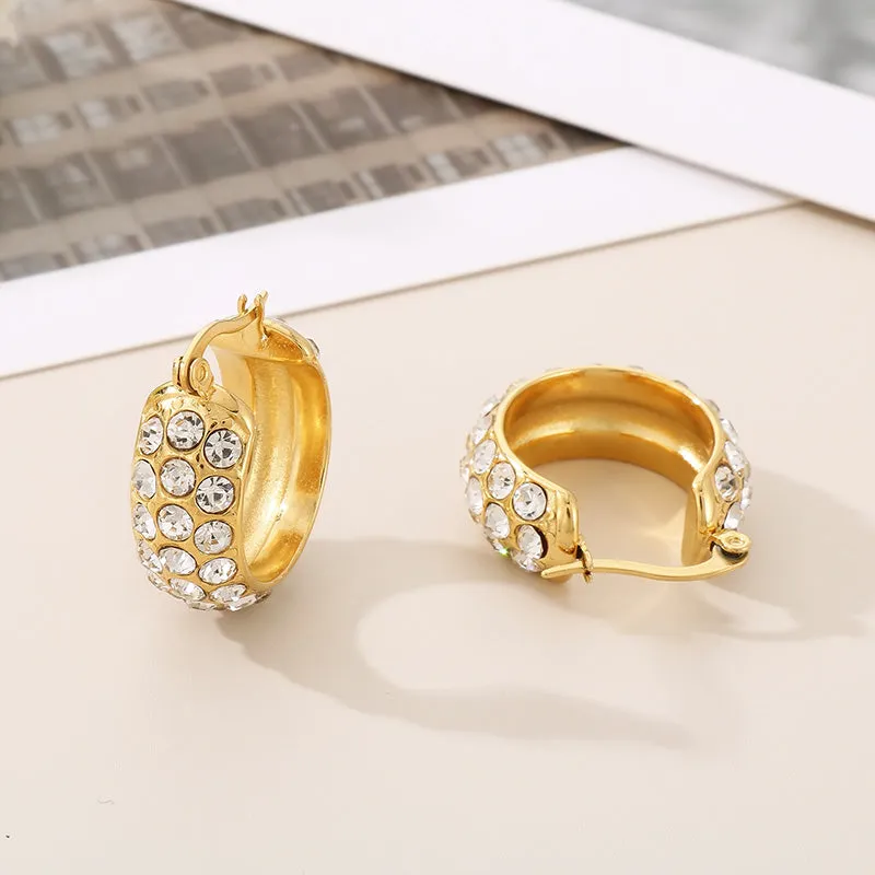 Pave Style Titanium Steel Rhinestone Hoop Earrings