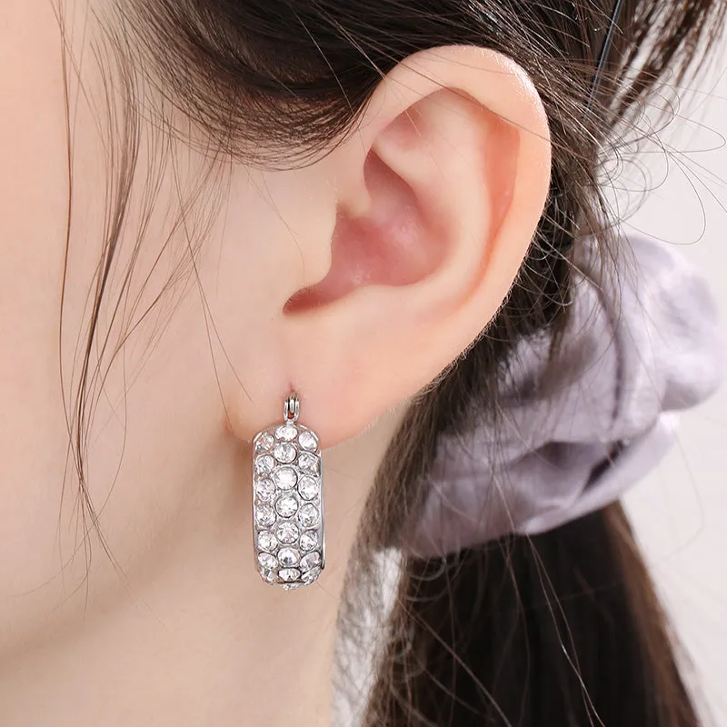 Pave Style Titanium Steel Rhinestone Hoop Earrings