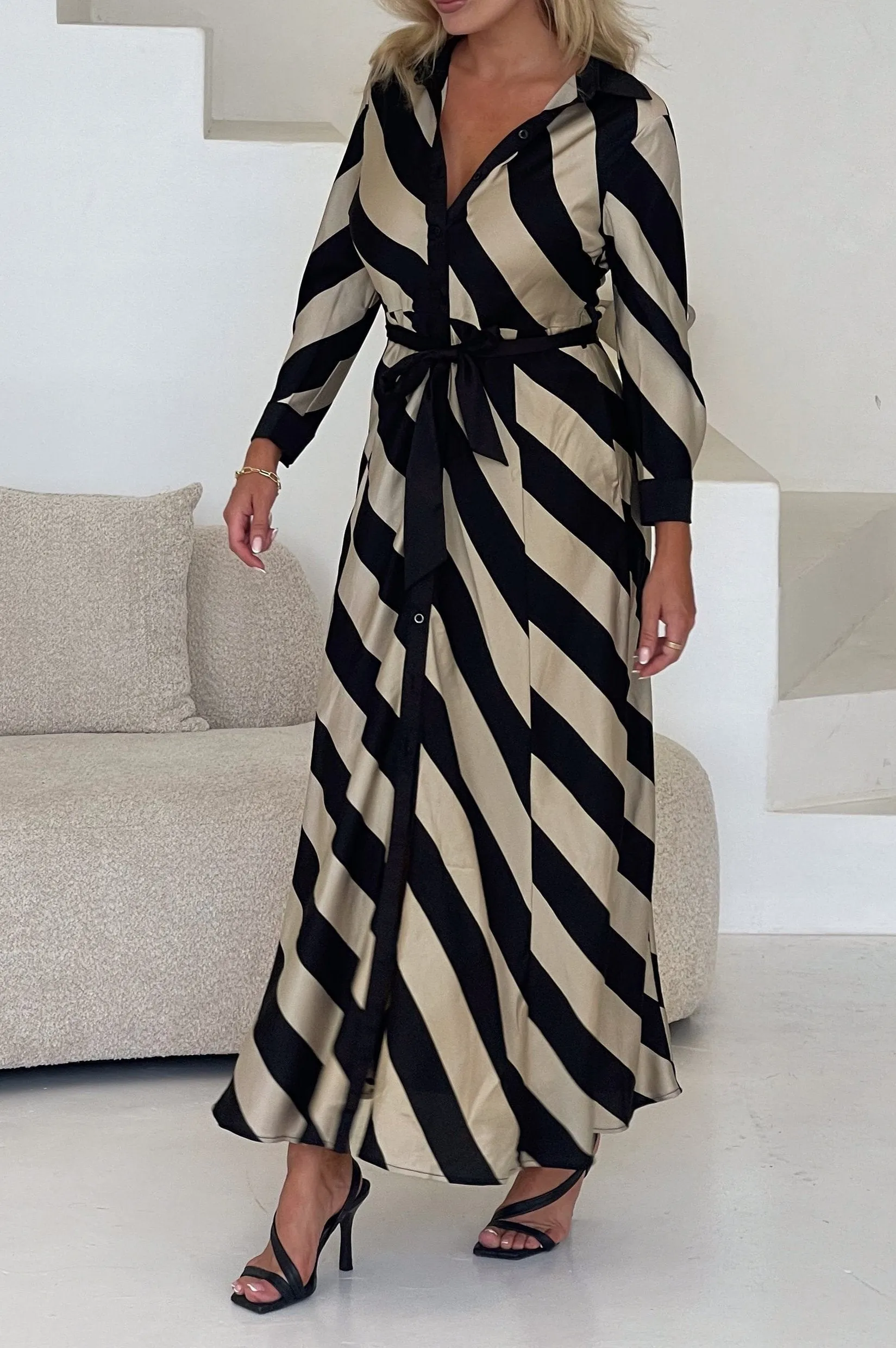 Perfect Stripe Dress - Black & Sand