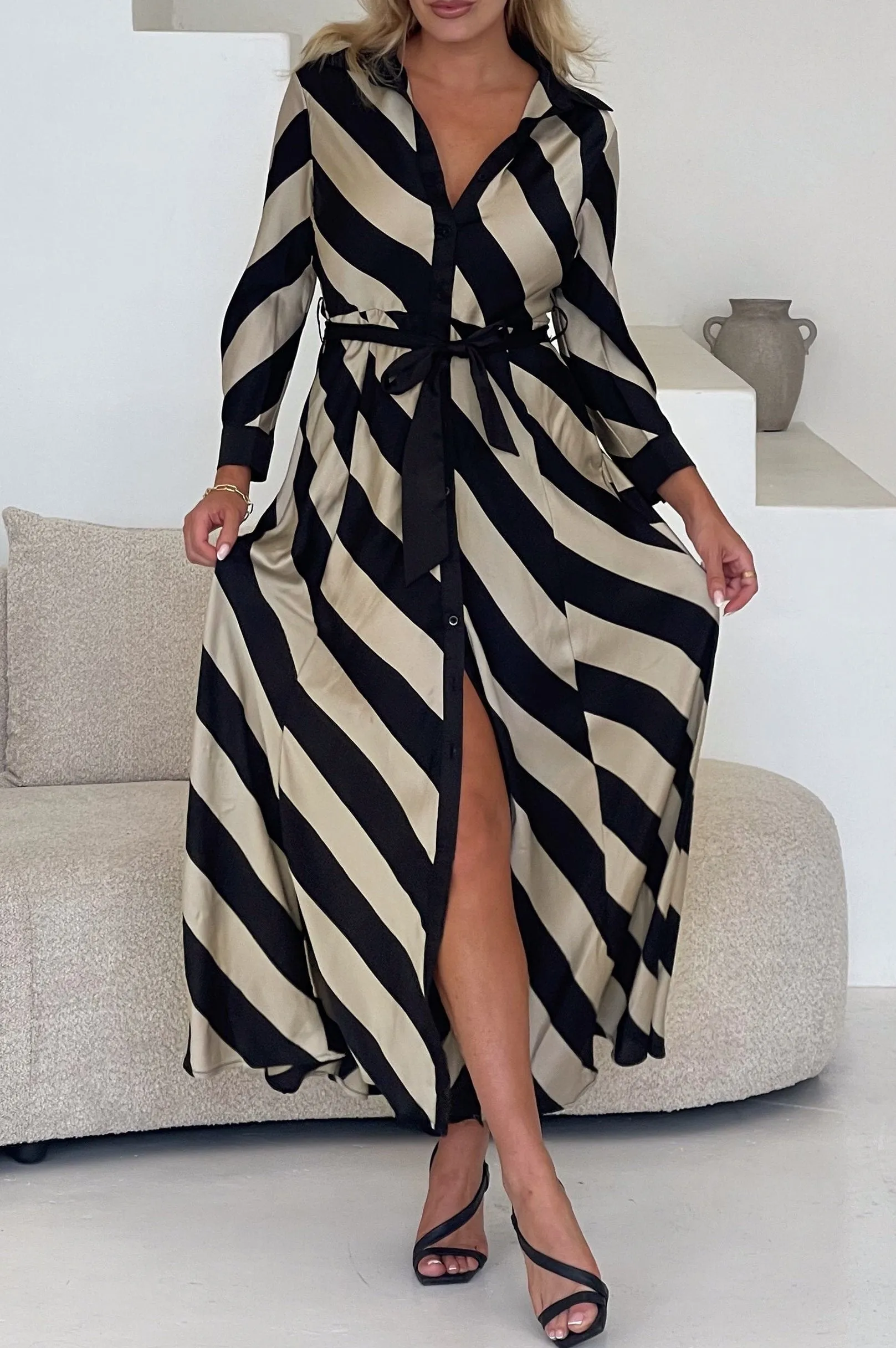 Perfect Stripe Dress - Black & Sand