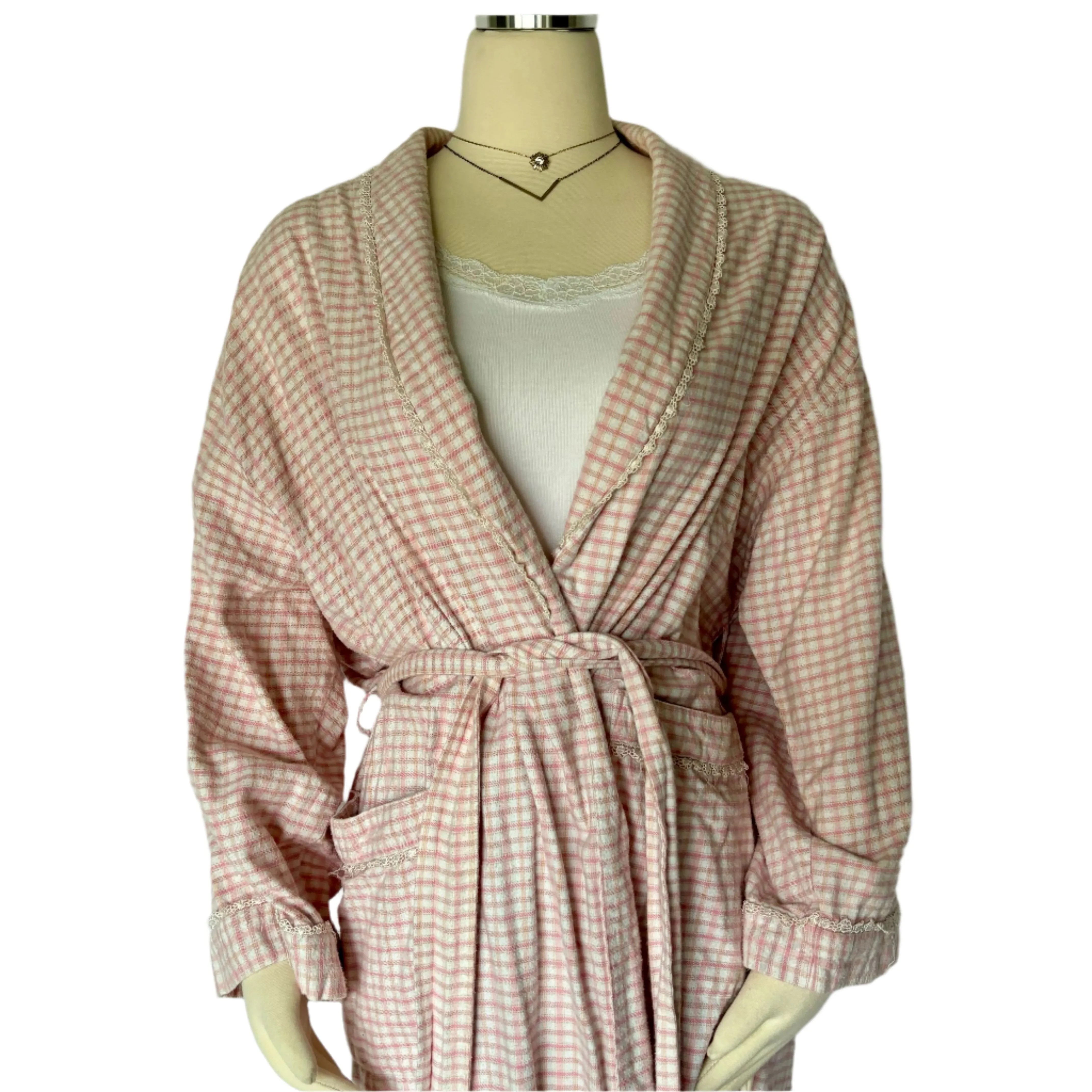 Pink & White Plaid House Coat