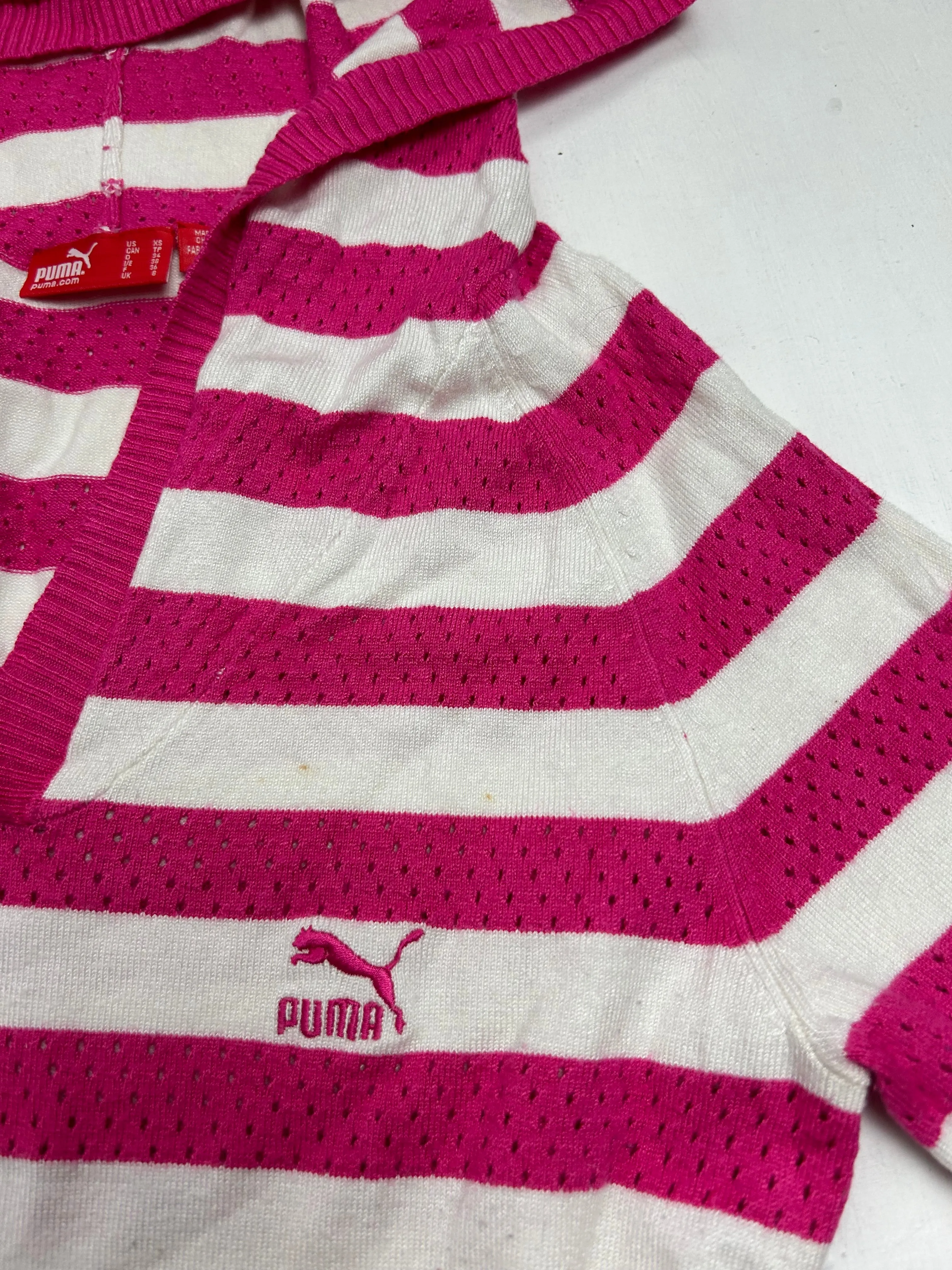 Pink & white striped hoodie jumper (XS/S)