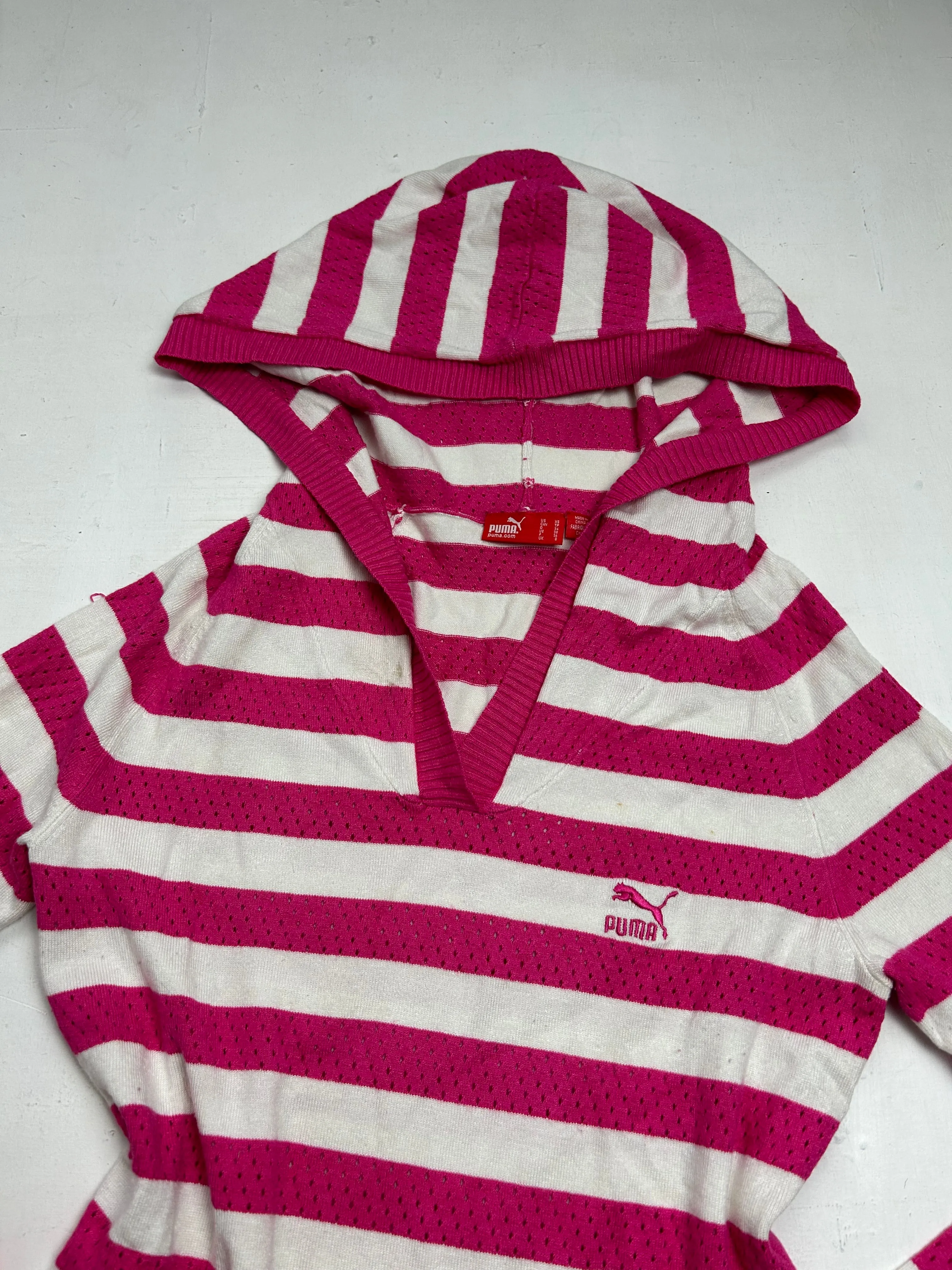 Pink & white striped hoodie jumper (XS/S)