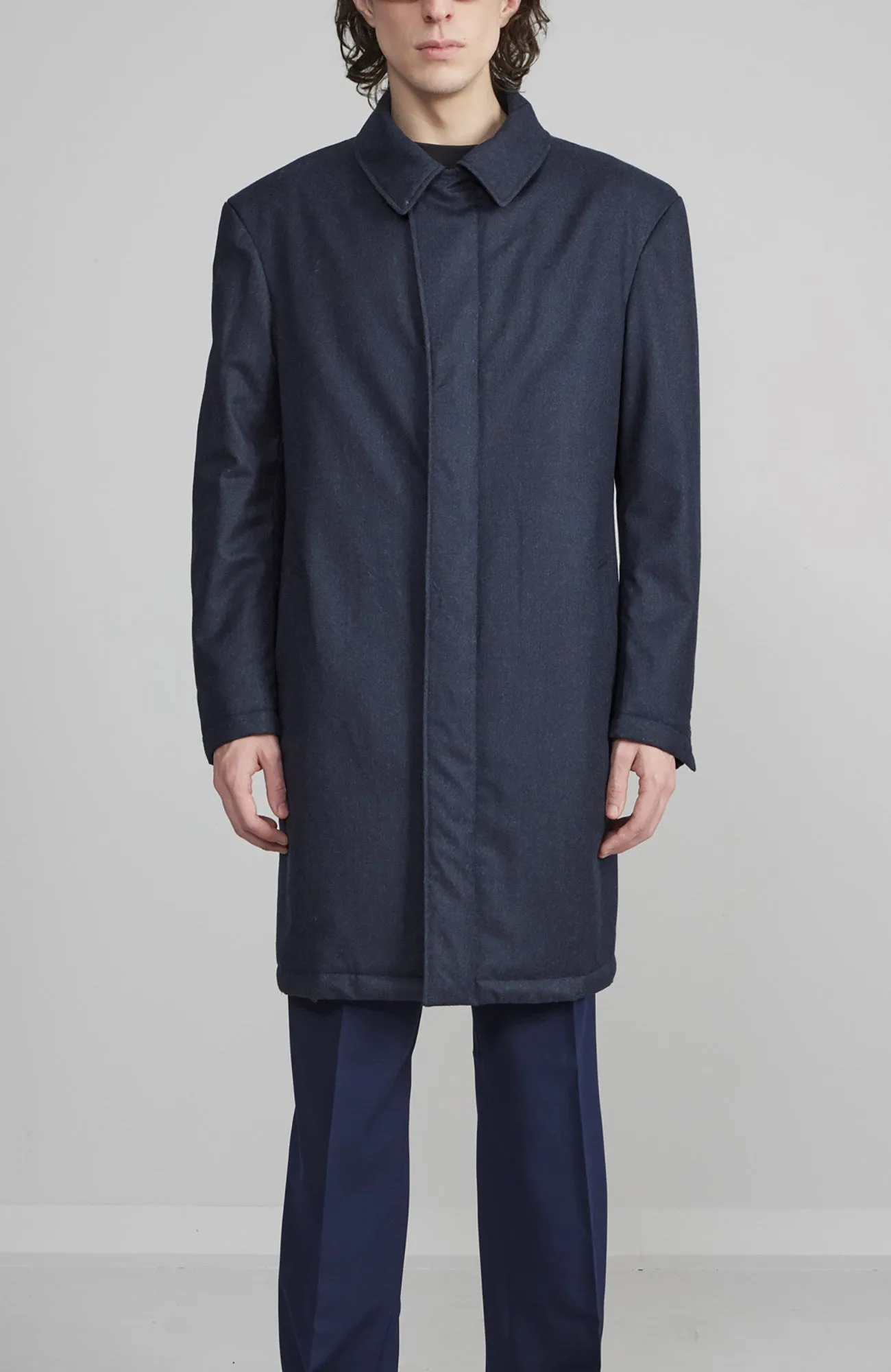 PLATINUM NAVY HERRINGBONE WOOL OVERCOAT