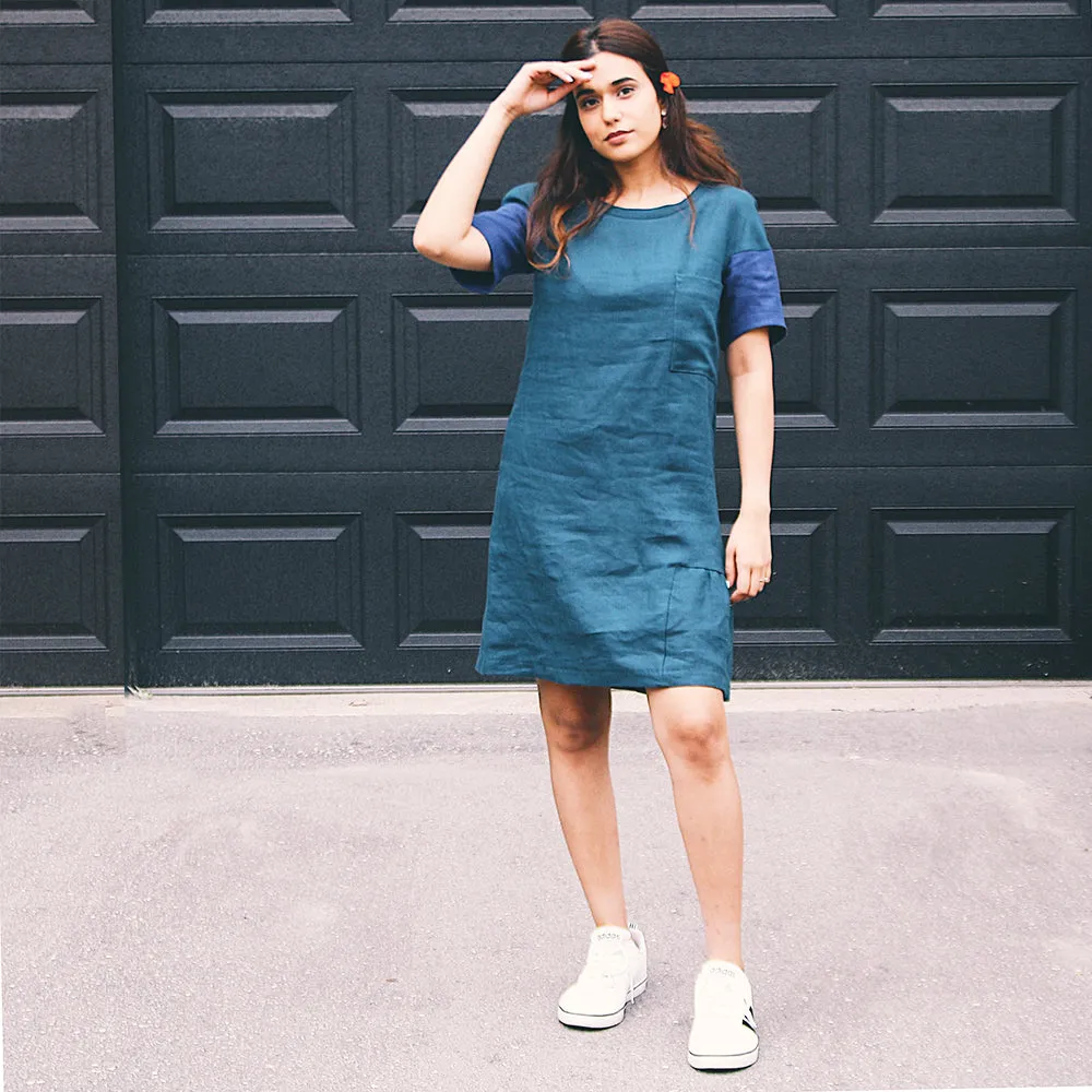 Pocket Linen Dress with Frill