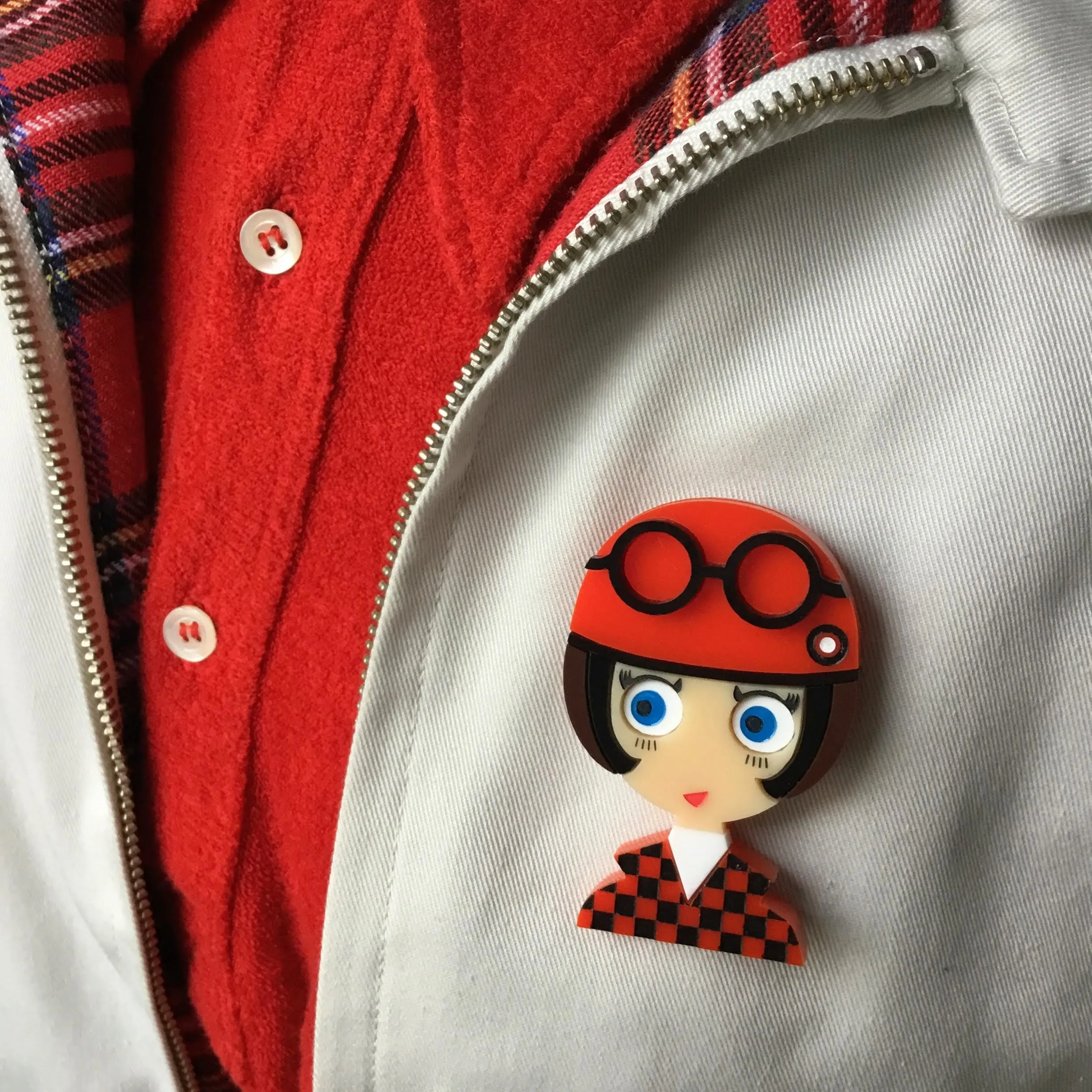 POPPY 2 Acrylic Brooch, Mod with Scooter Helmet