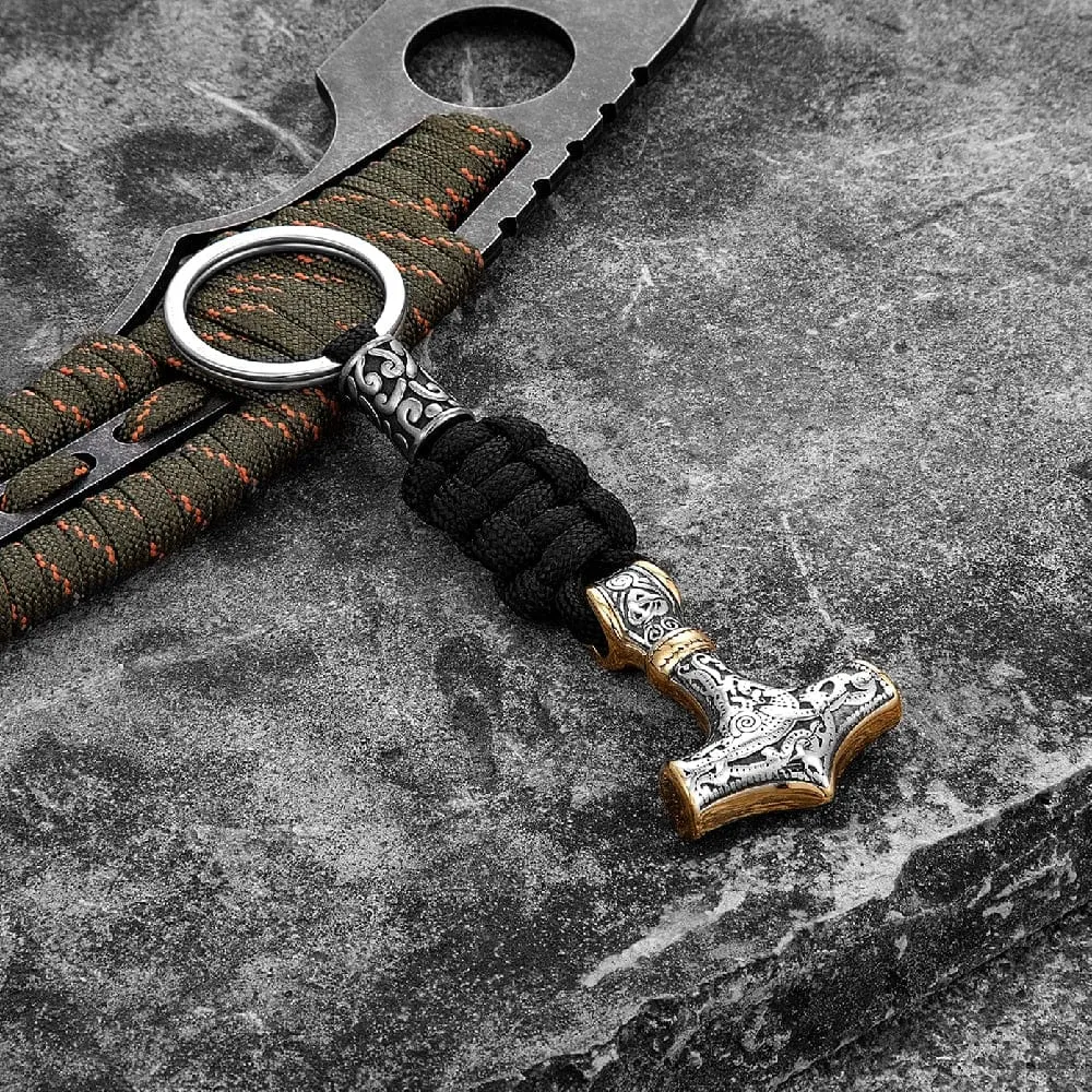 Porte-clés Viking marteau de Thor en paracorde et acier inoxydable