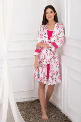 Print Satin Nightgown set Pink & White