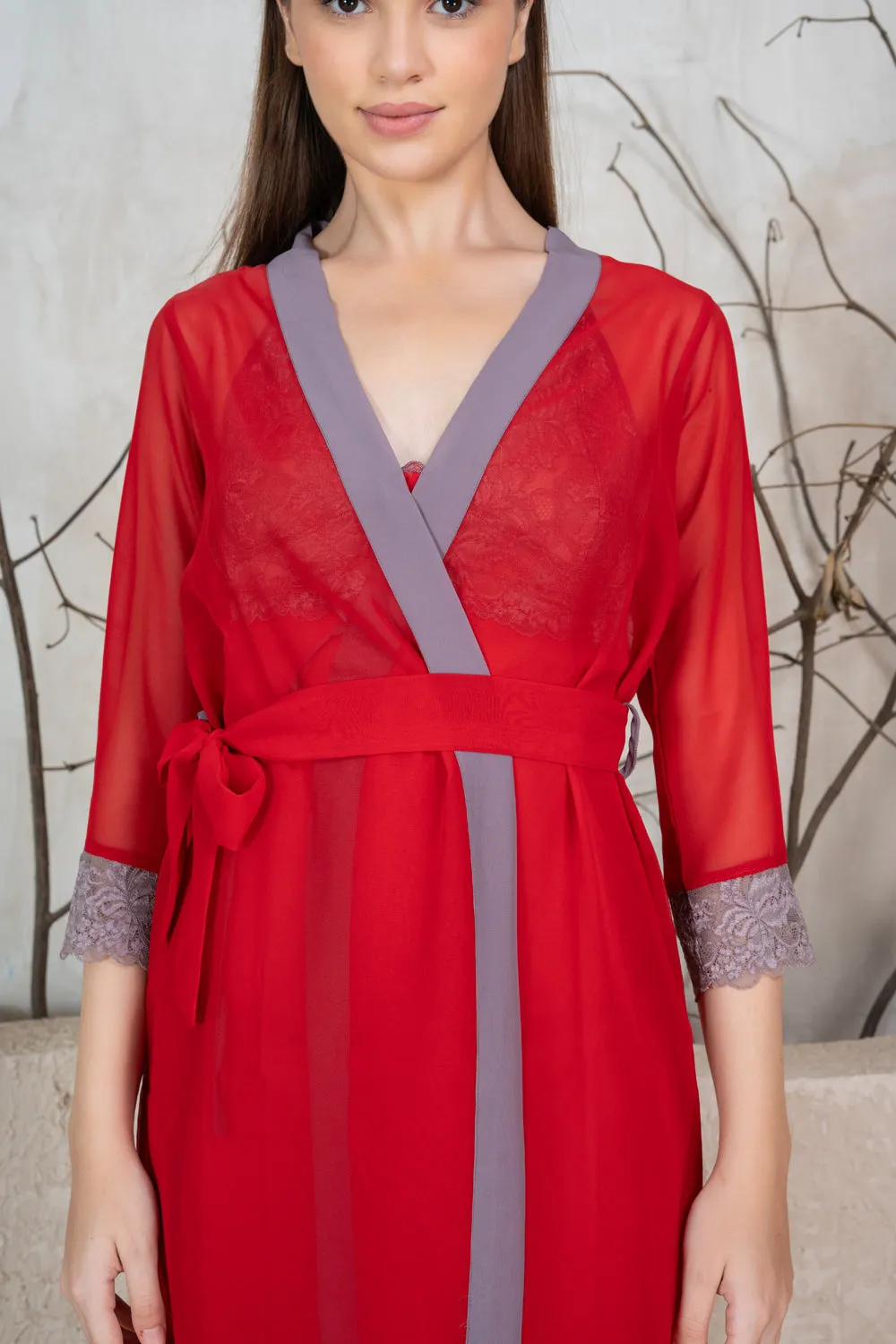 Red Nightgown set in Chiffon