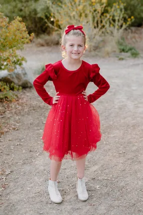 RED SPARKLE VELVET & TUTU DRESS