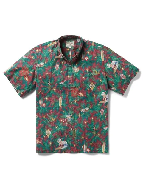 Reyn Spooner Hawaiian Christmas 2022 deep red button front