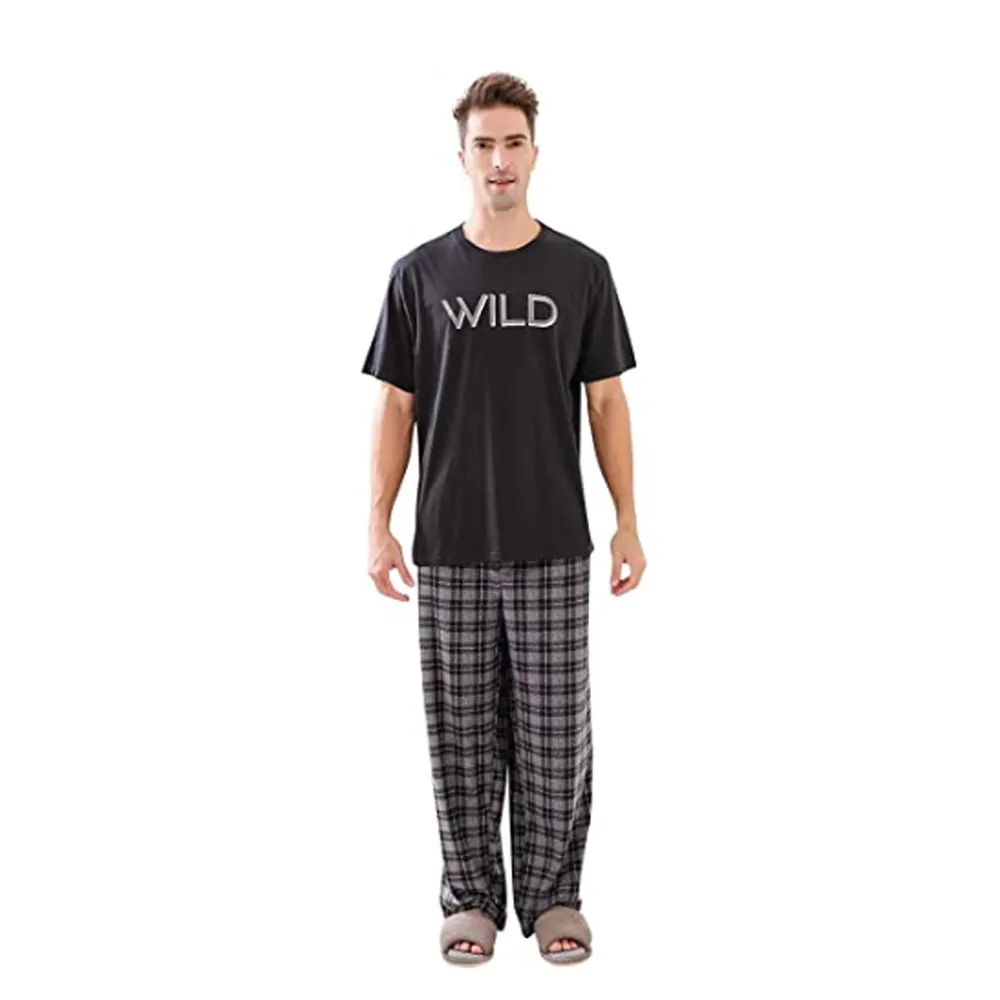 Richie House Men's Cotton Tshirt Plaid Long Pyjamas Set Sleepwear S-XXL RHM2866