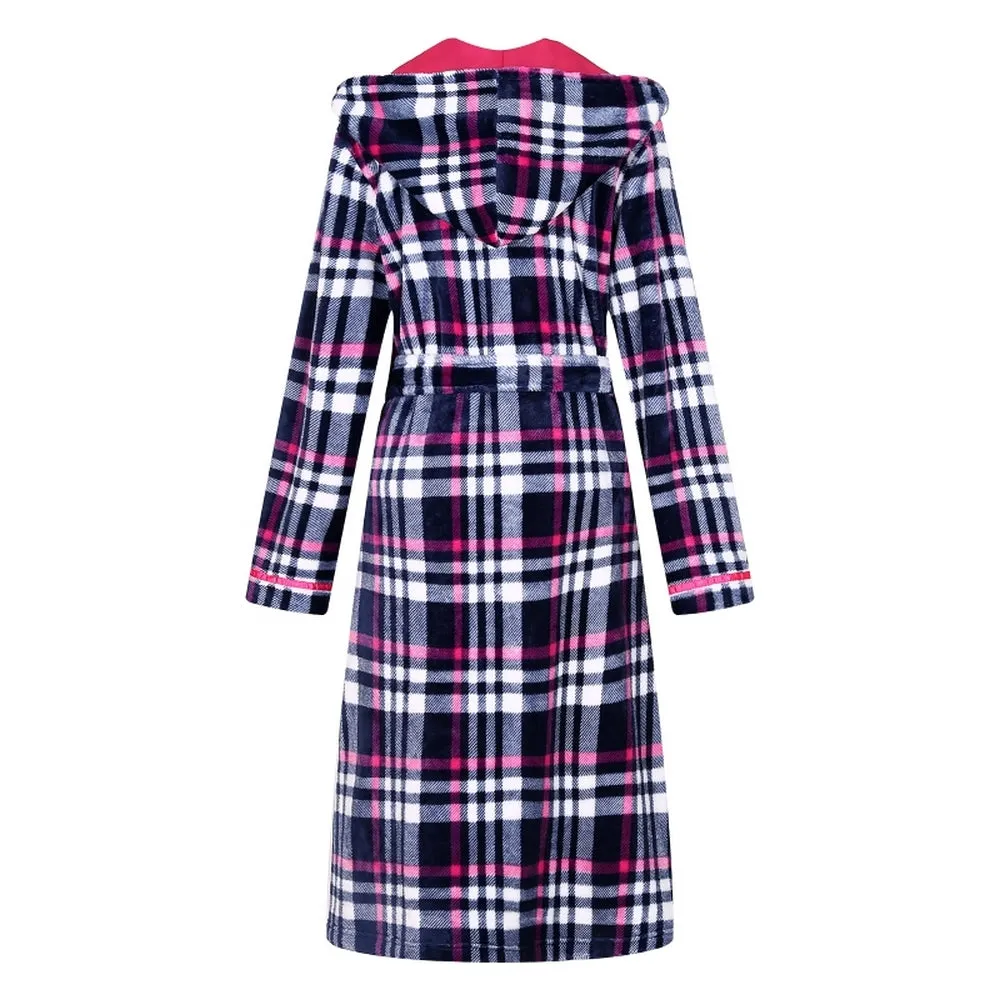 Richie House Women's Plaid Hooded Shawl Robe Sleepwear Dressing Bath Housecoat NRHW2714