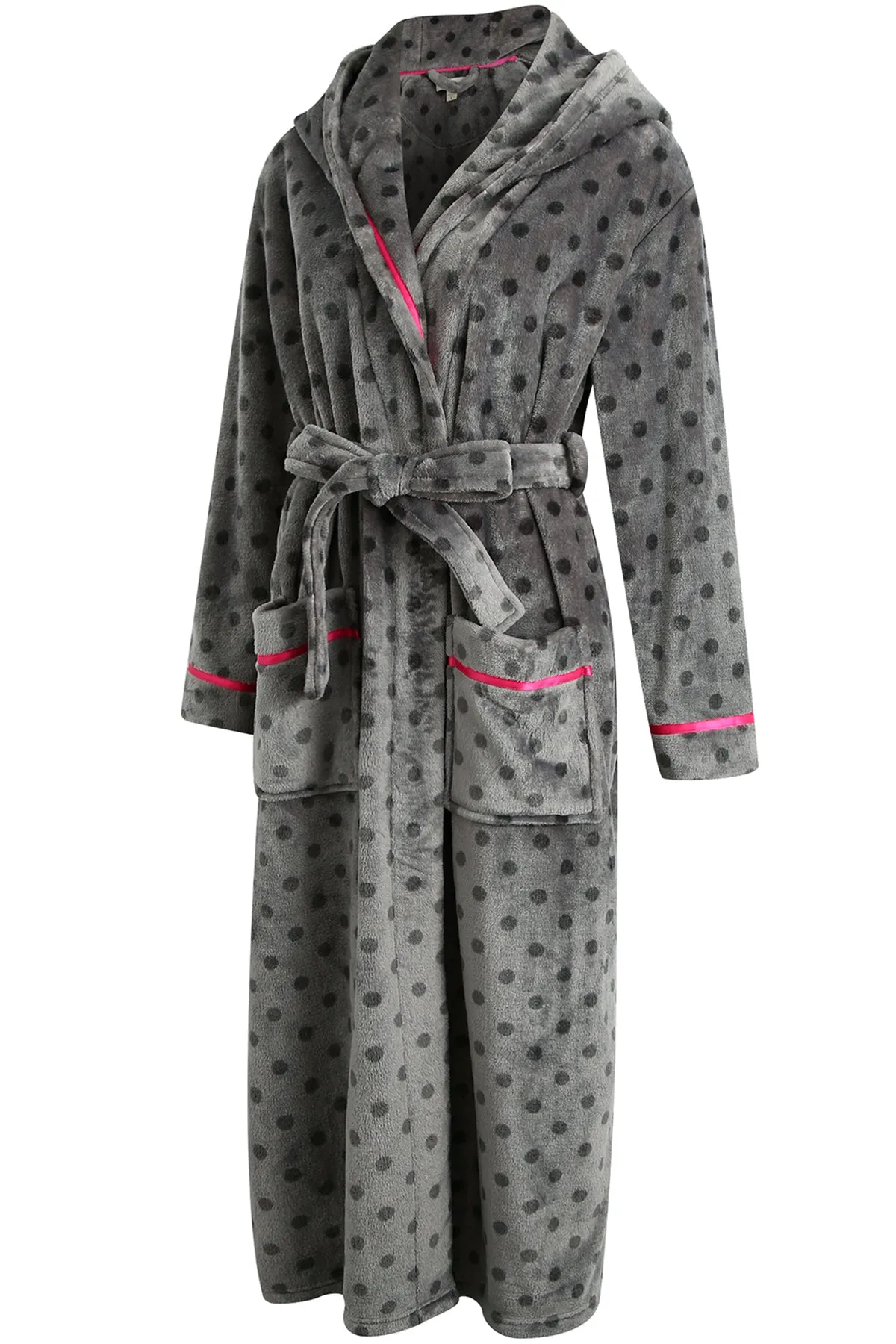 Richie Women's Polka Long Hooded Robe Collared Sleepwear Housecoat RHW2882