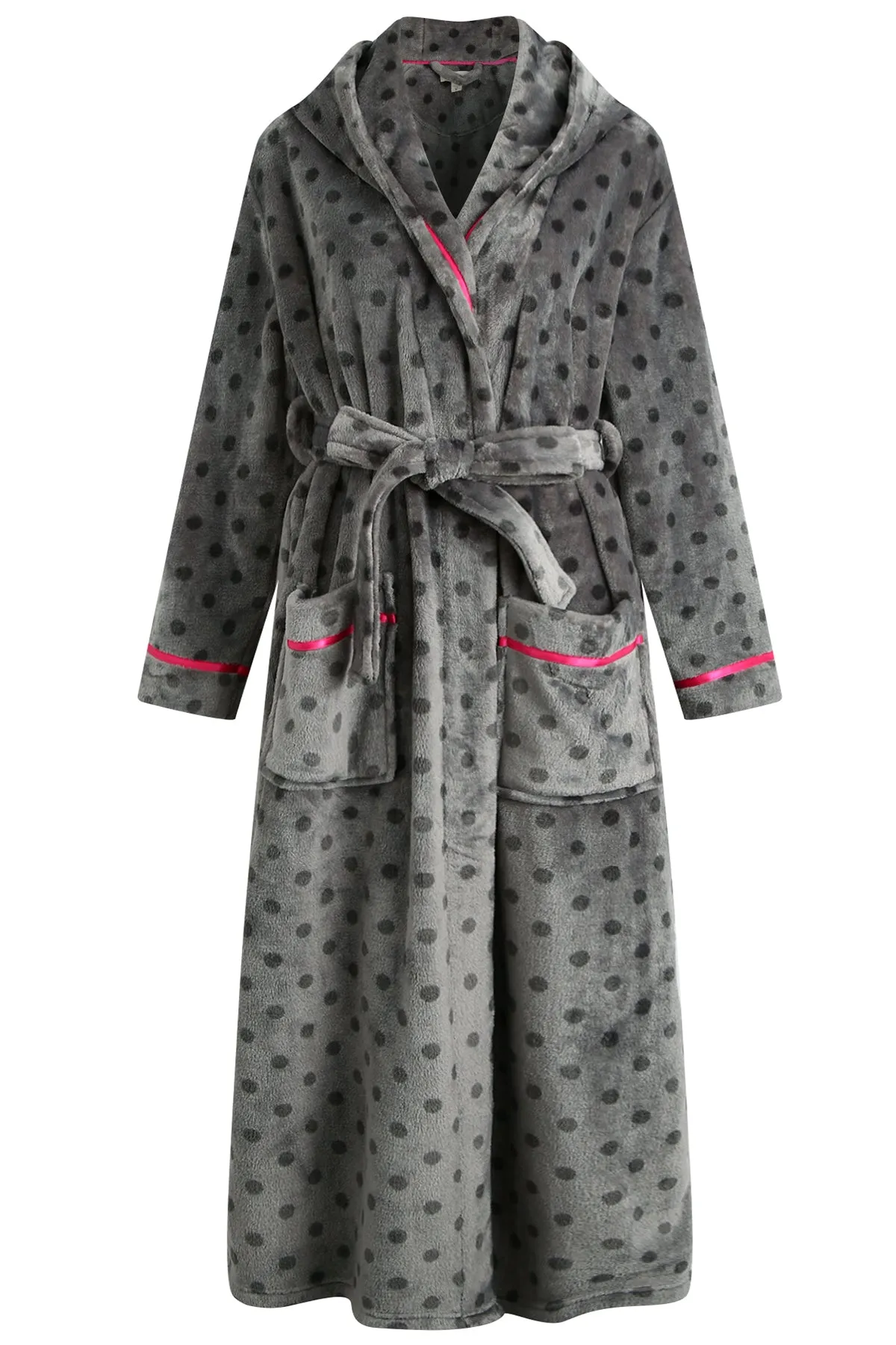 Richie Women's Polka Long Hooded Robe Collared Sleepwear Housecoat RHW2882