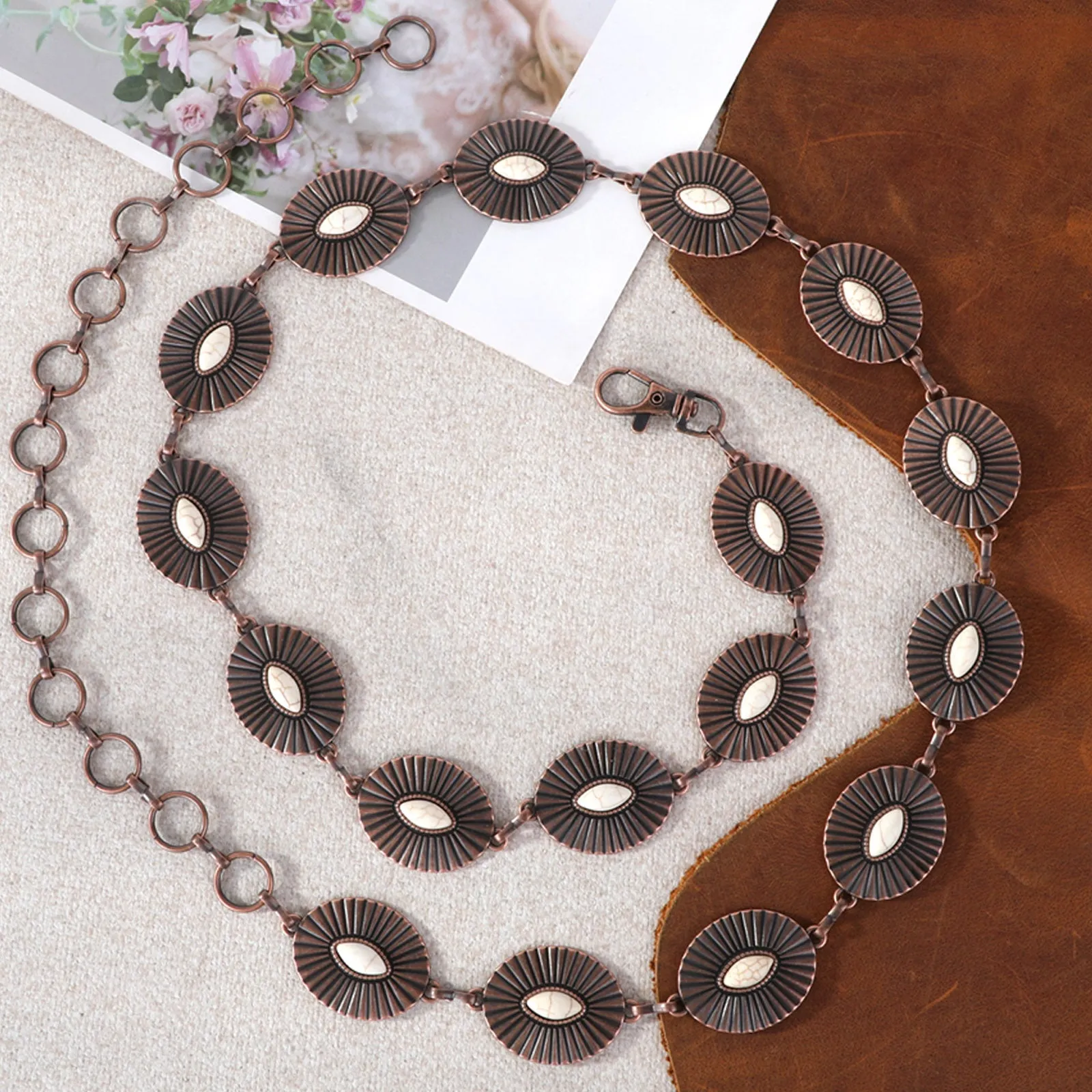 Rustic Couture Western Sunburst Concho Link Chain Belt