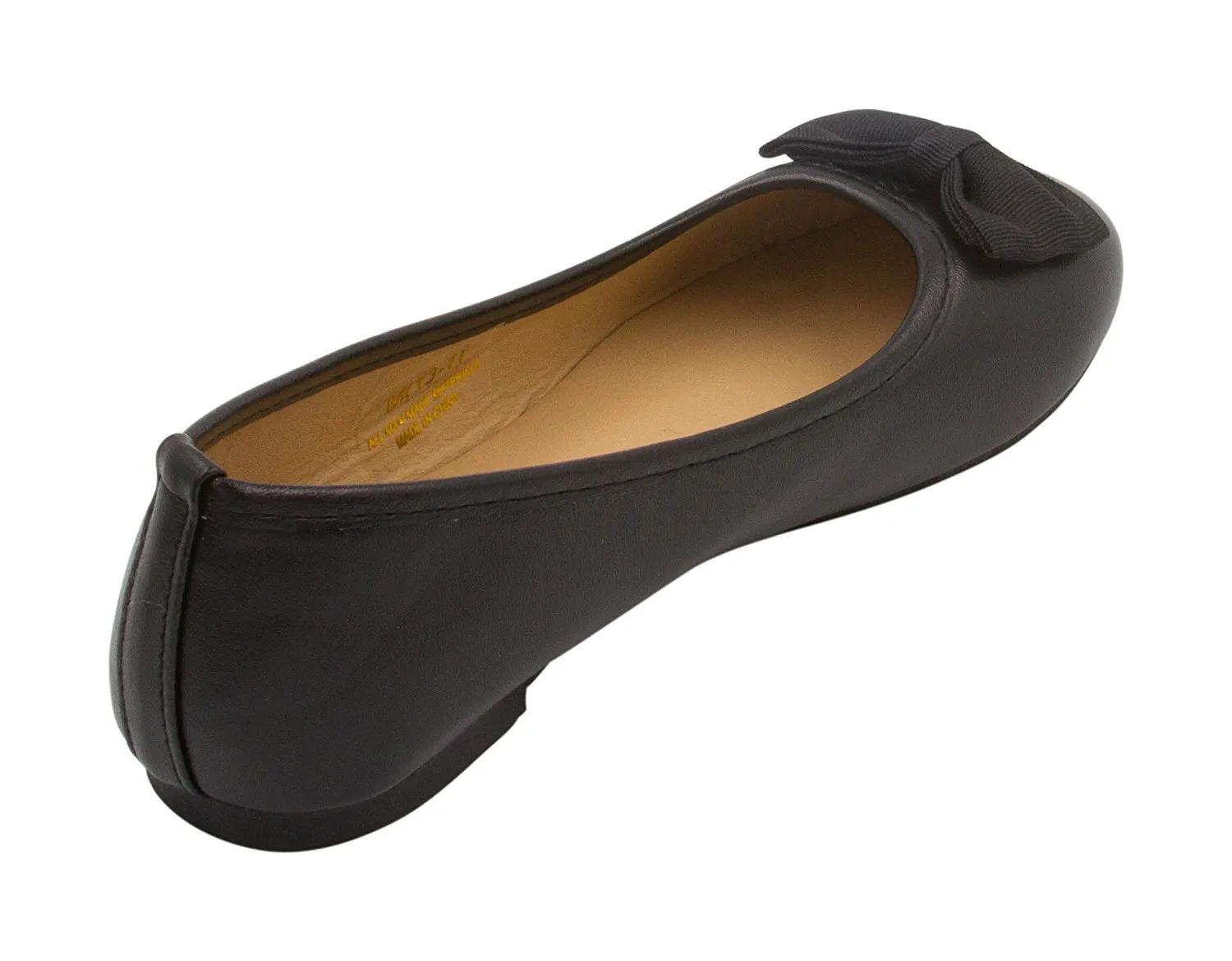 Sara Z Girls Leather Look Ballet Flat Slip On Solid Color With Grosgrain Bow For All Occasion Versatility (See More Szes and Colors)