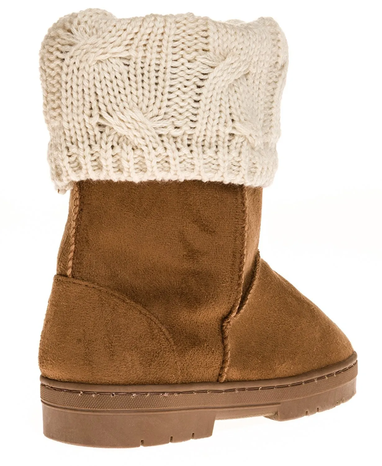 Sara Z Girl's Suede Lug Sole Winter Boot With Fold-Over Sweater Cuff (Cognac), Size 11-12