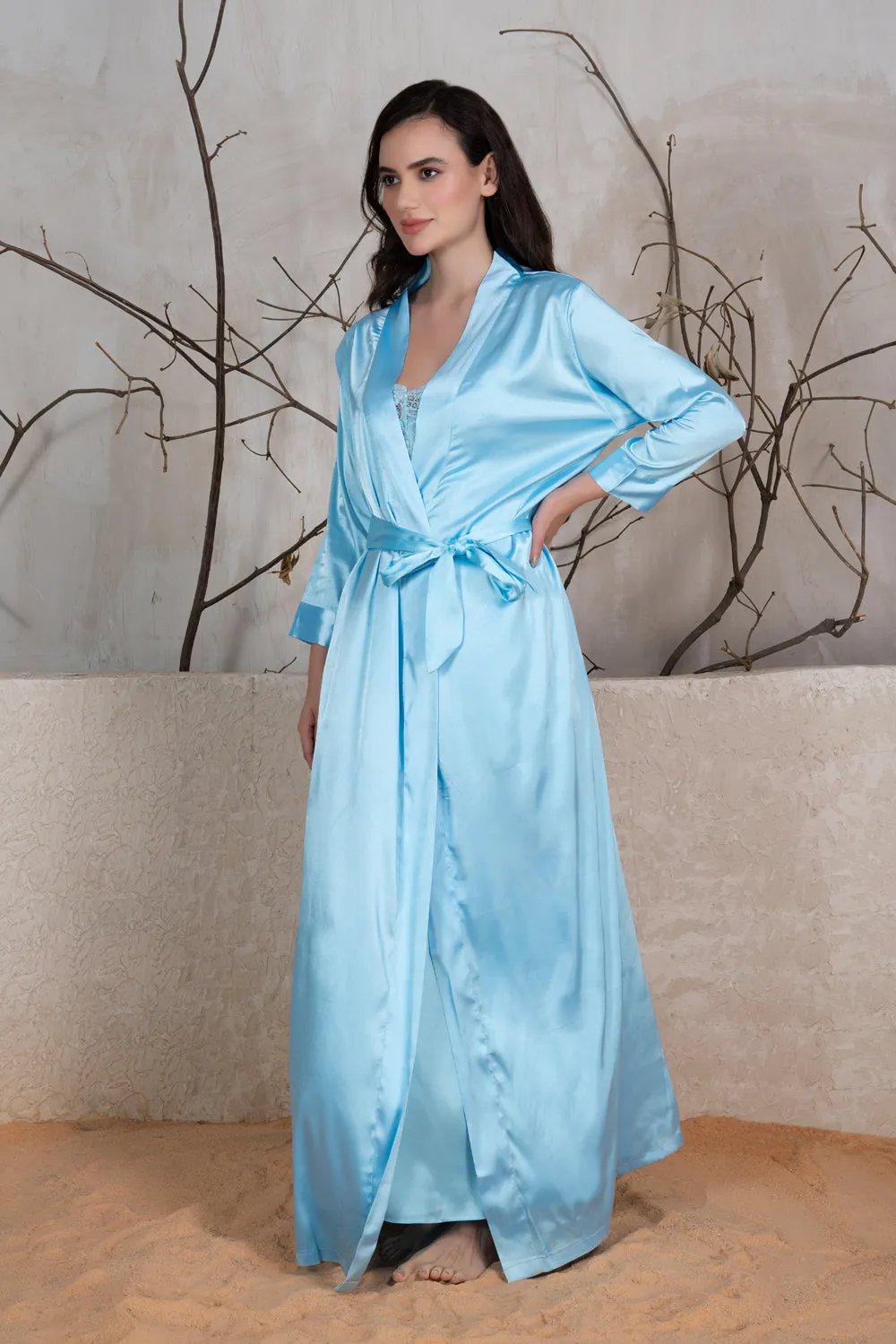 Satin Nightgown set in Aqua