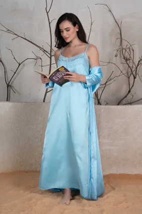 Satin Nightgown set in Aqua