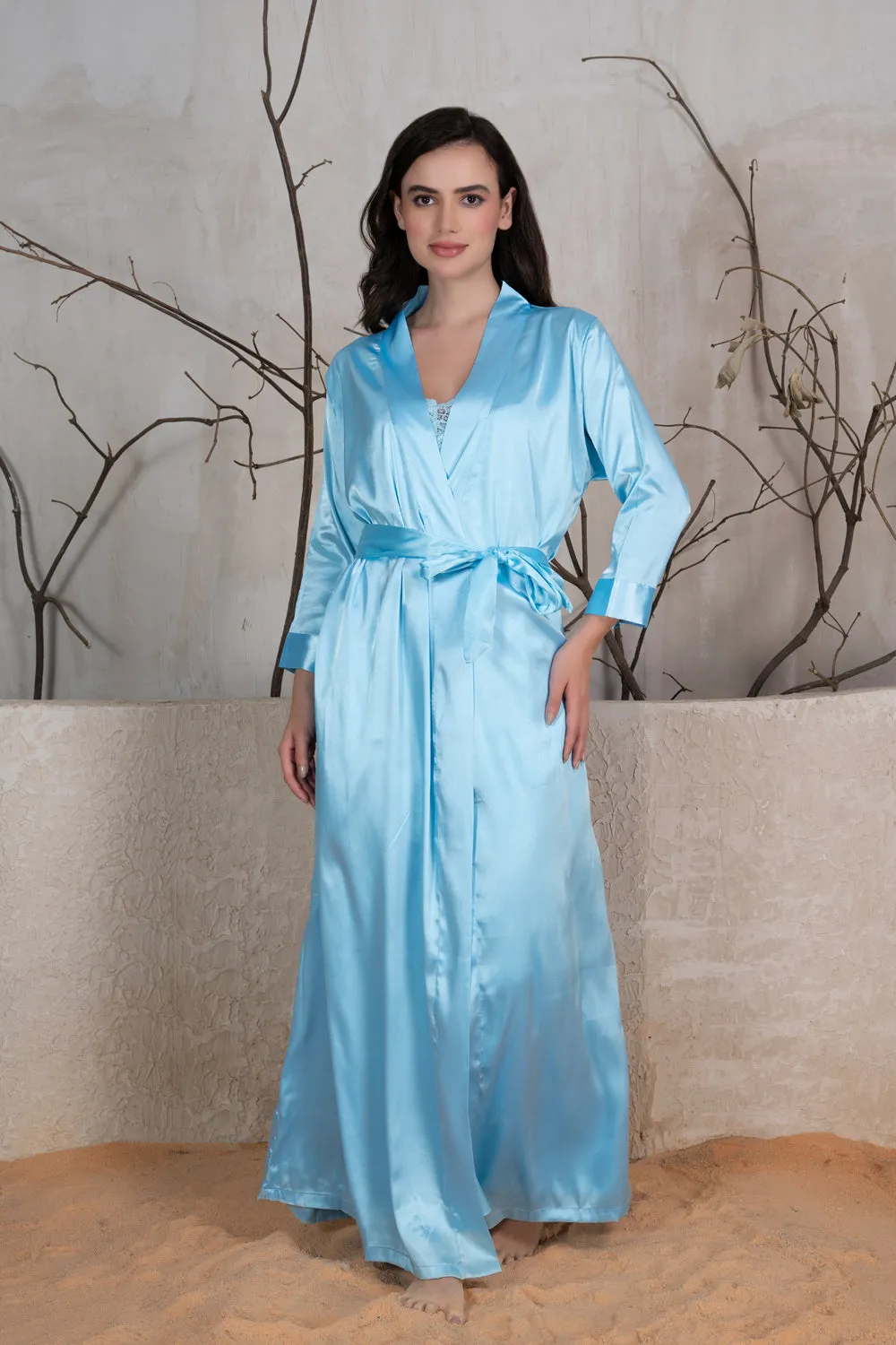 Satin Nightgown set in Aqua