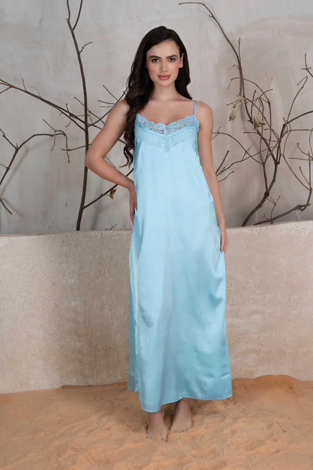 Satin Nightgown set in Aqua