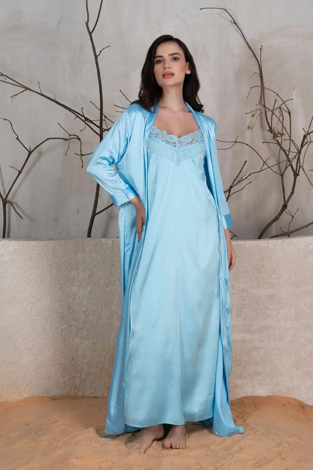 Satin Nightgown set in Aqua