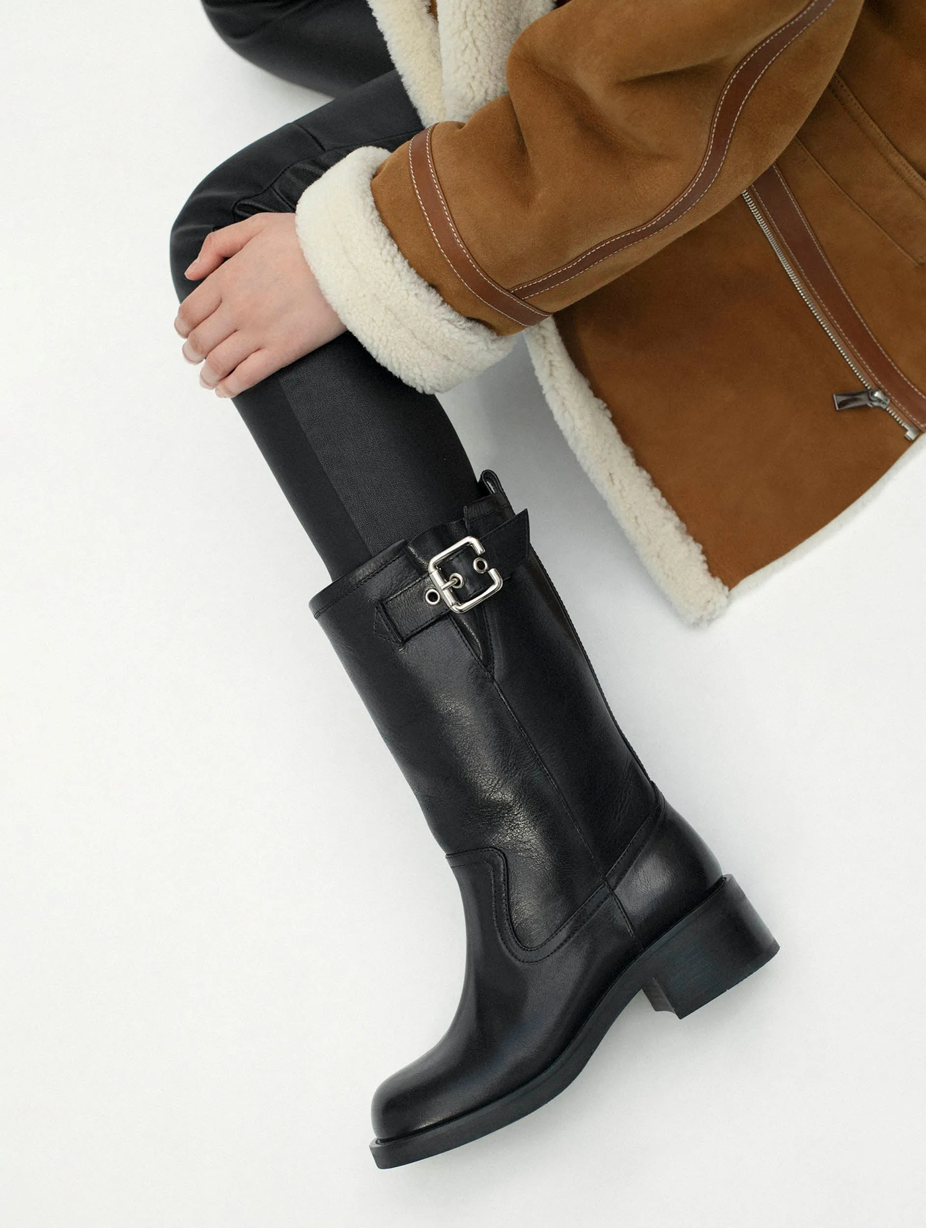 short black leather biker boots