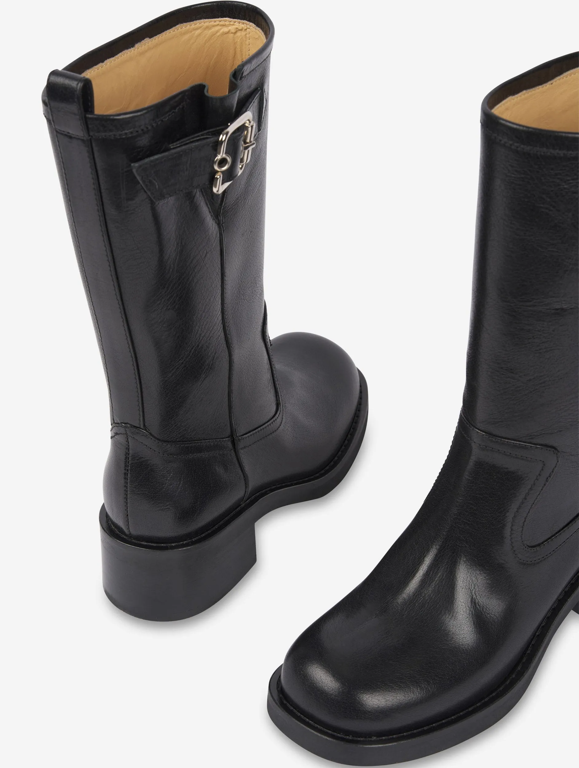 short black leather biker boots