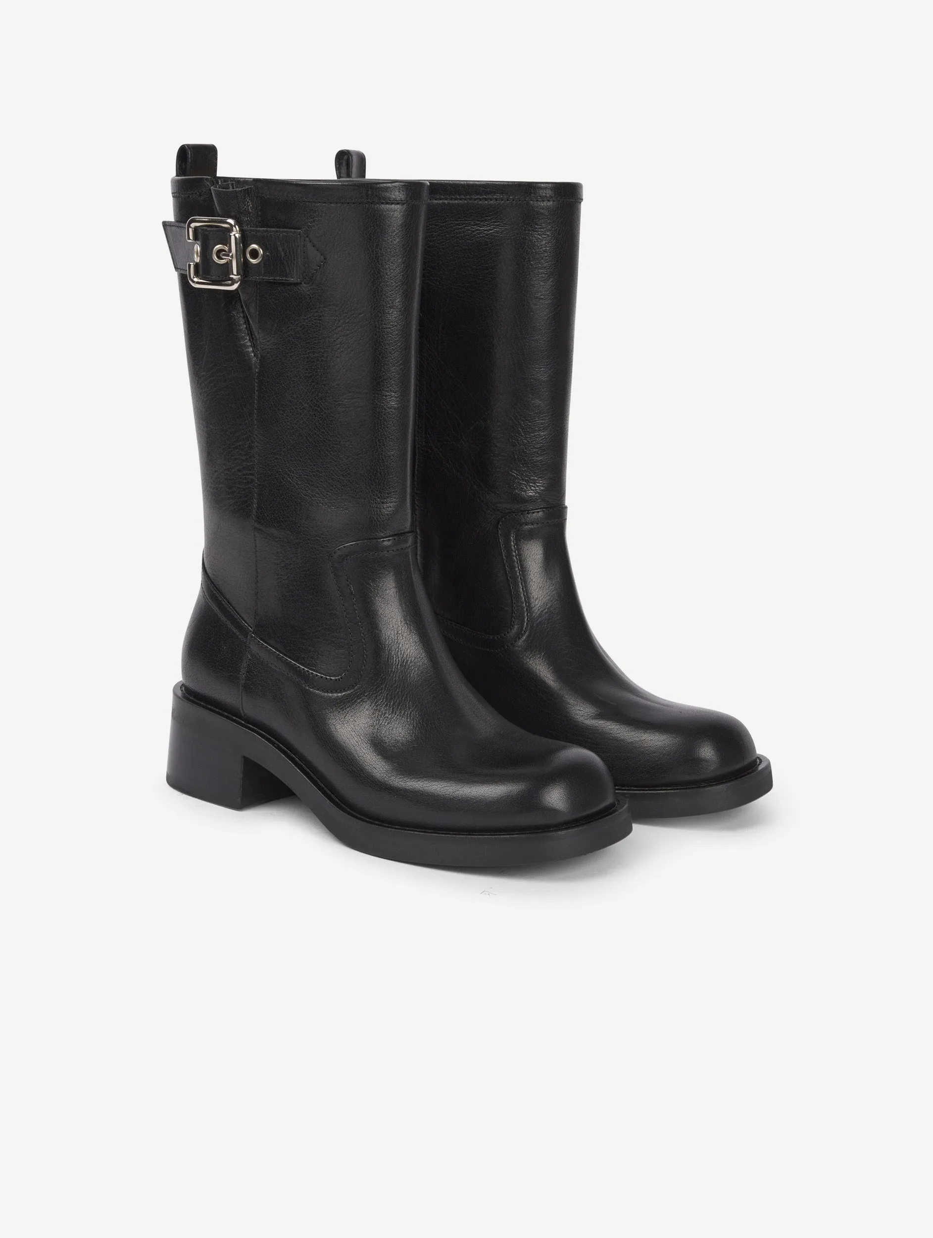 short black leather biker boots